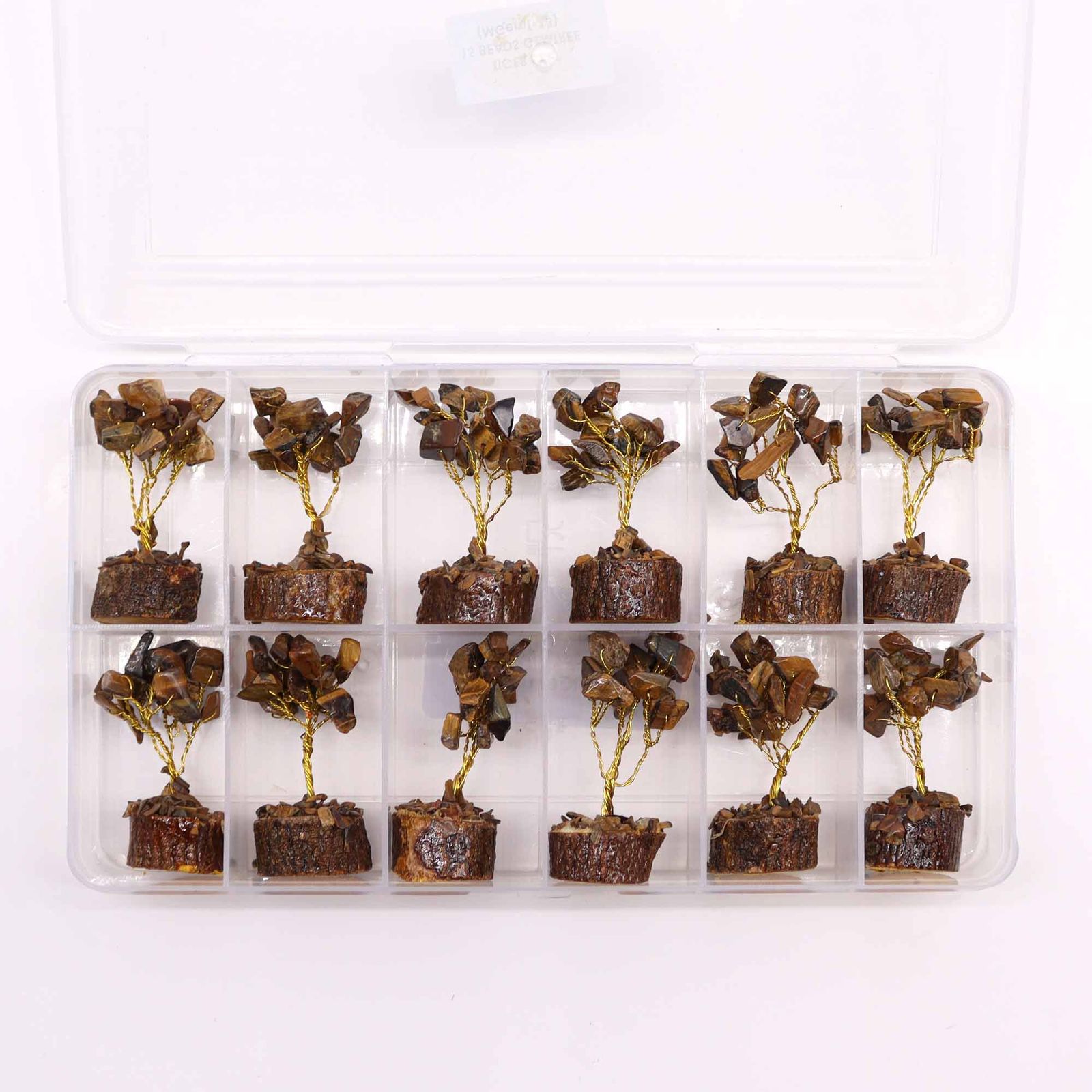 Mini árbol de piedras preciosas sobre base de madera - Ojo de tigre (15 piedras) - Imagen 6