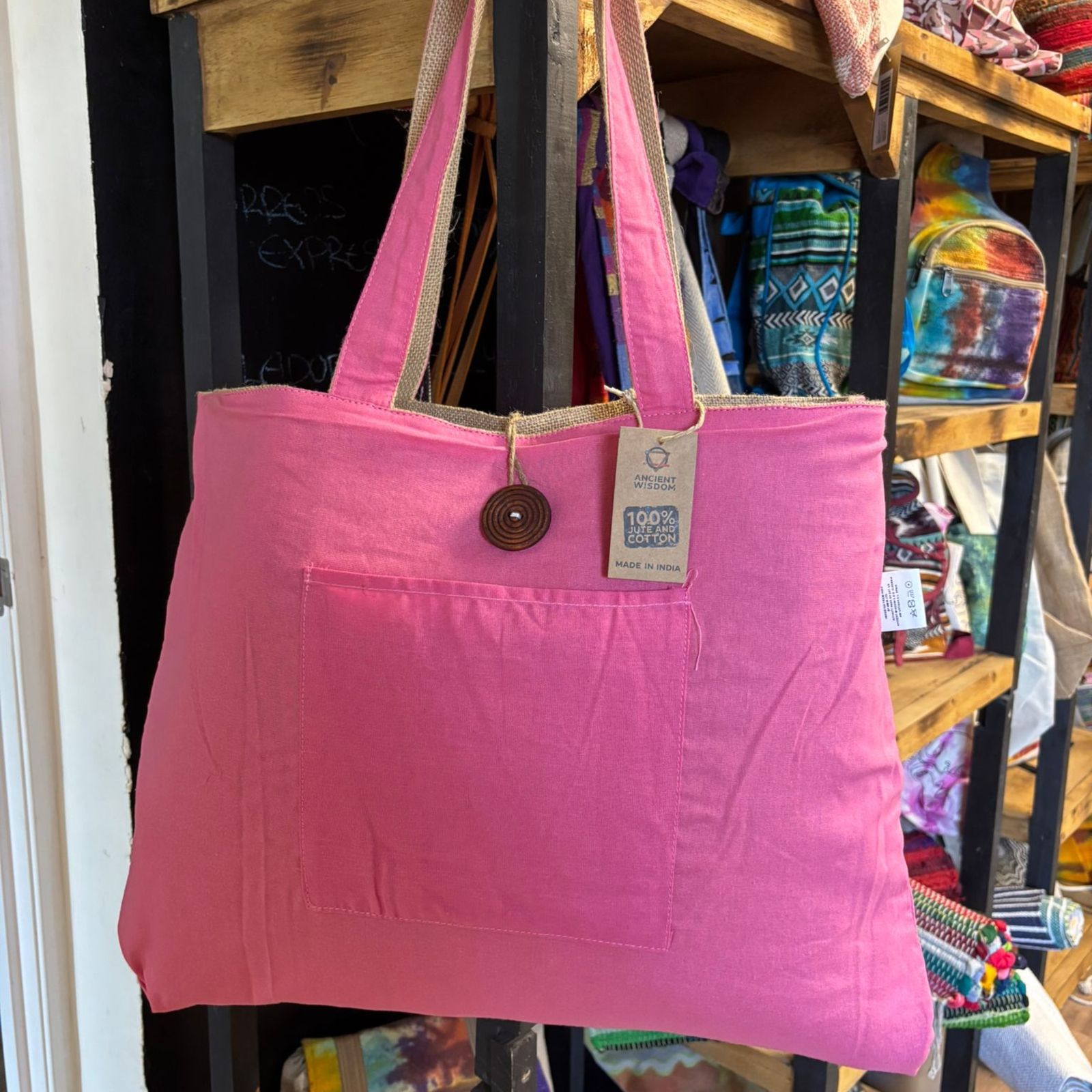 Bolsa Grande Reversible de Yute y Algodón - Rosa (204C) - Imagen 4