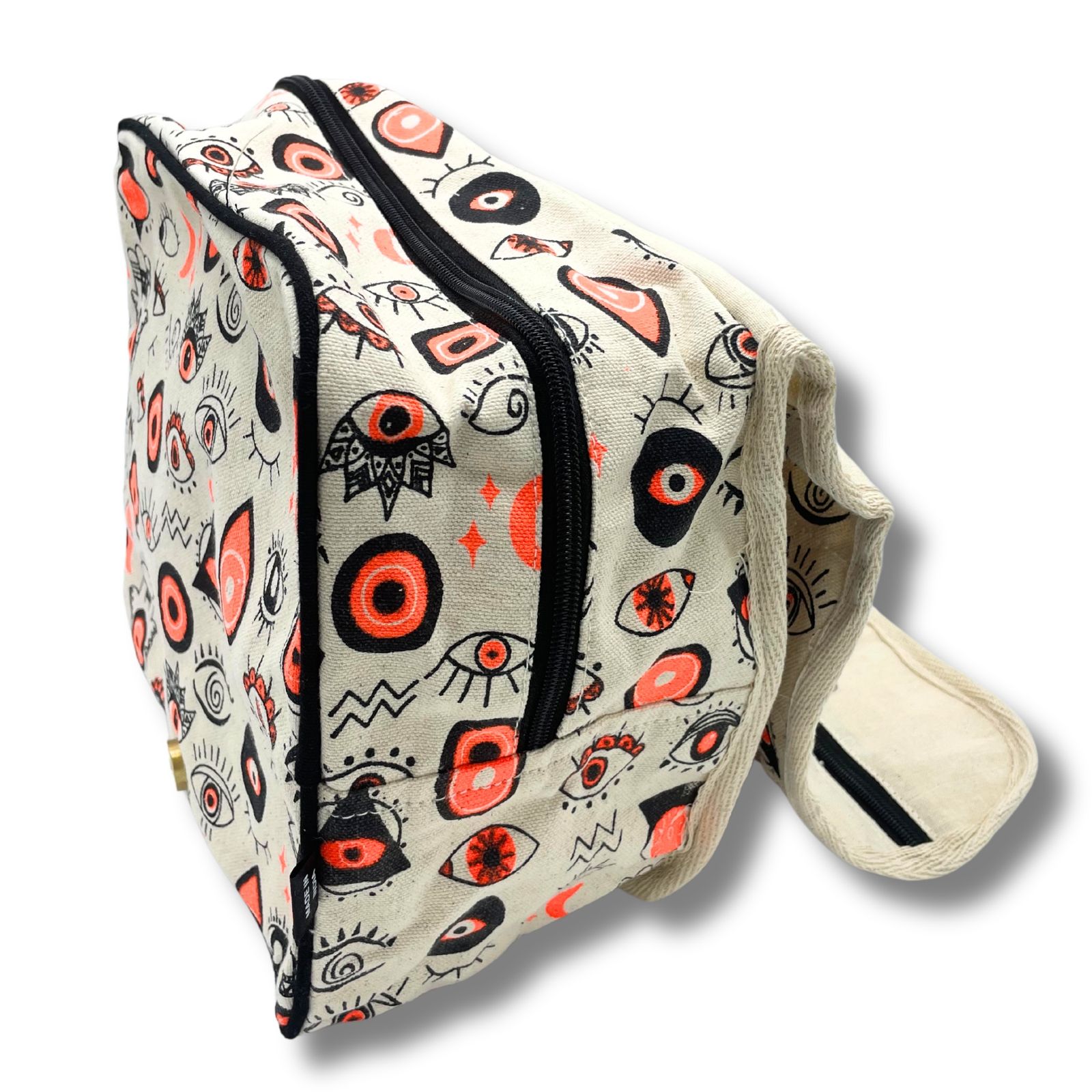 Bolsa de Aseo Grande de Lona de Algodón con Estampado de Ojos Múltiples - Imagen 2