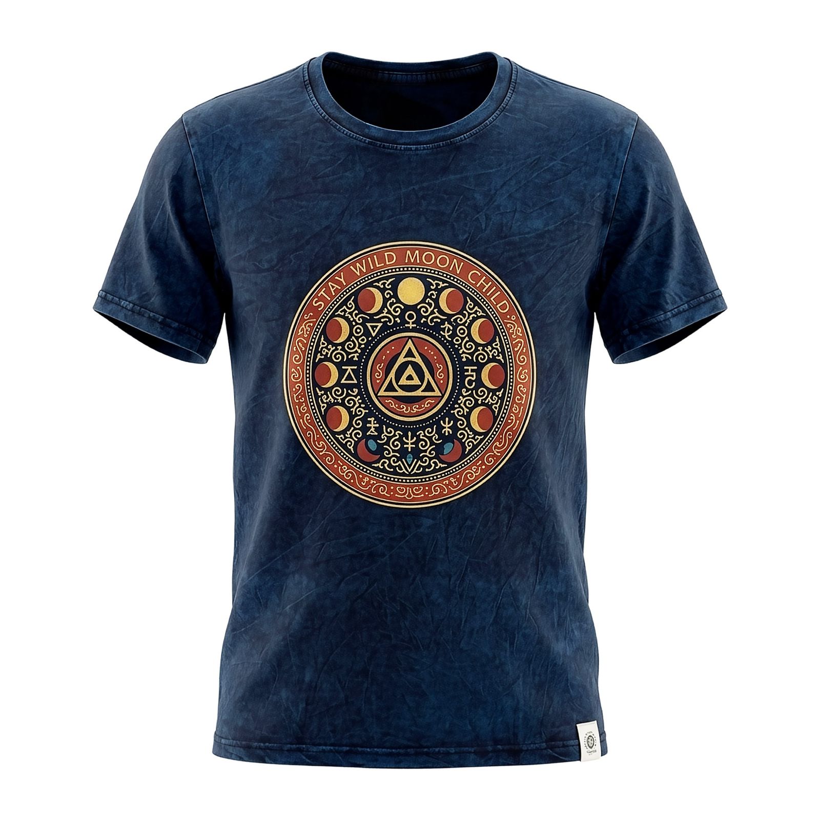 Nomad Sari Stonewashed Cotton T-Shirt - Mantente salvaje, hijo de la luna - Azul - Mediano
