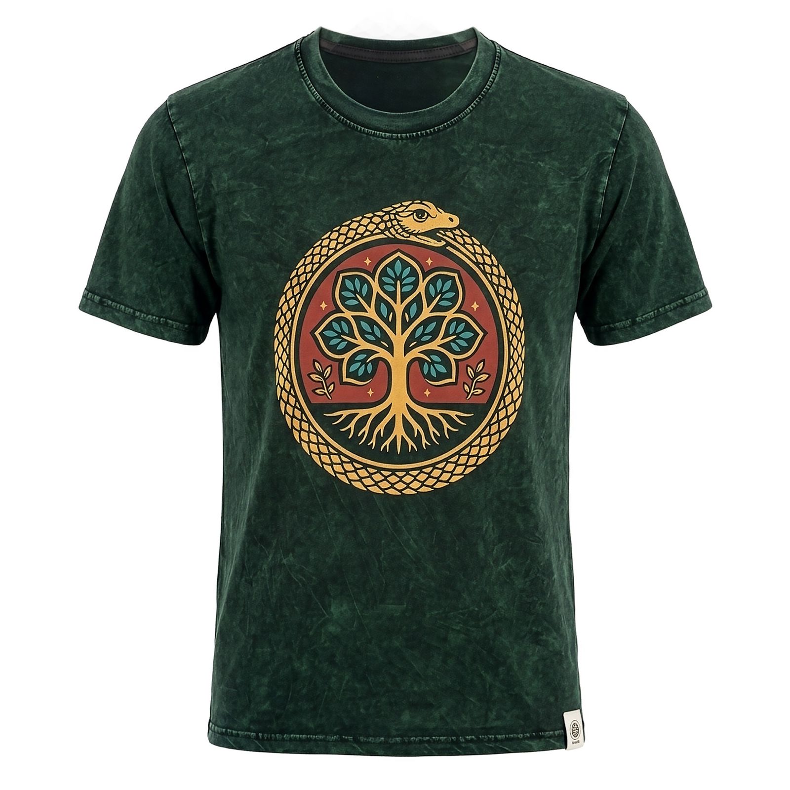 Nomad Sari Camiseta de algodón lavado a piedra - Árbol de la Vida - Verde - Grande