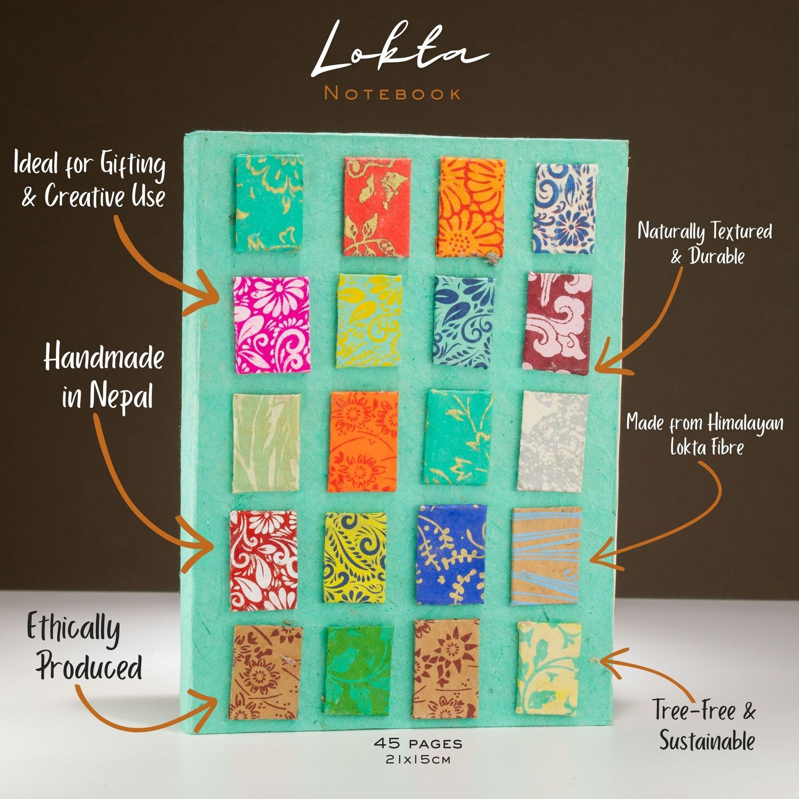 Cuaderno Lokta Mini Tiles – Grande (21x15 cm) – 45 Hojas – Incluye Marcapáginas – Turquesa - Imagen 5