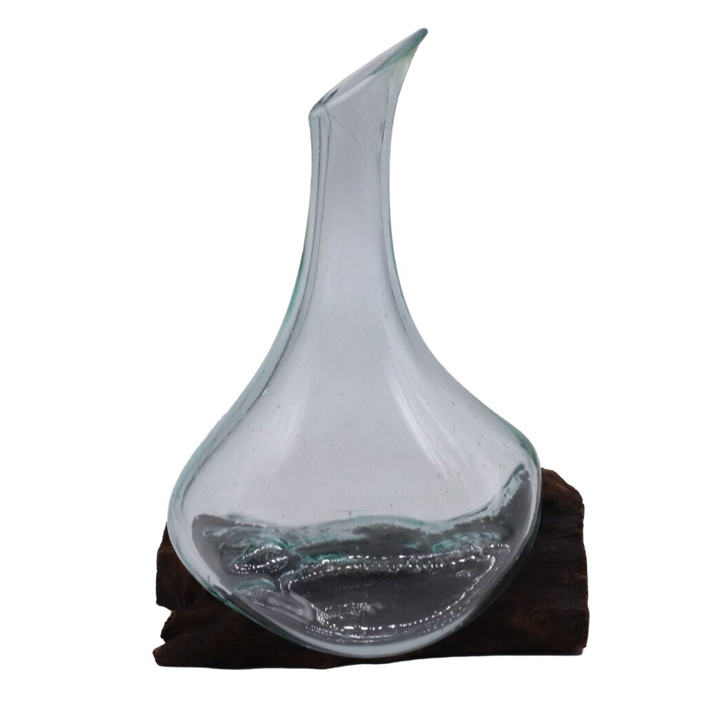 Decantador mini de vidrio fundido sobre madera 20 cm
