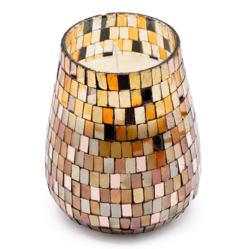 Velas en tarro de vidrio alto - mosaico ámbar