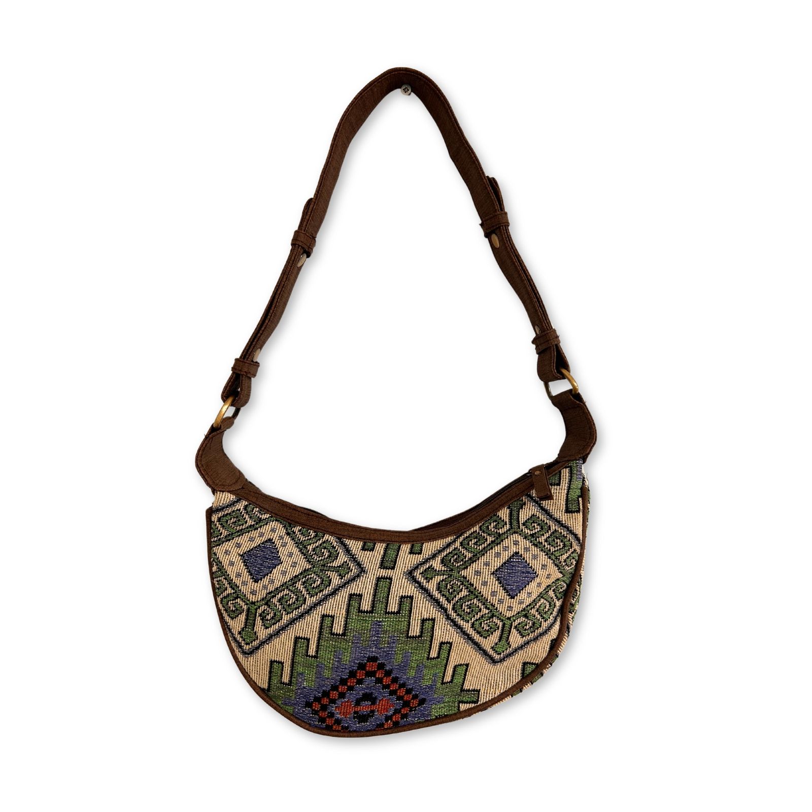 Bolso Hobo de Jacquard - Geo-Verde (correa marrón) - Imagen 4