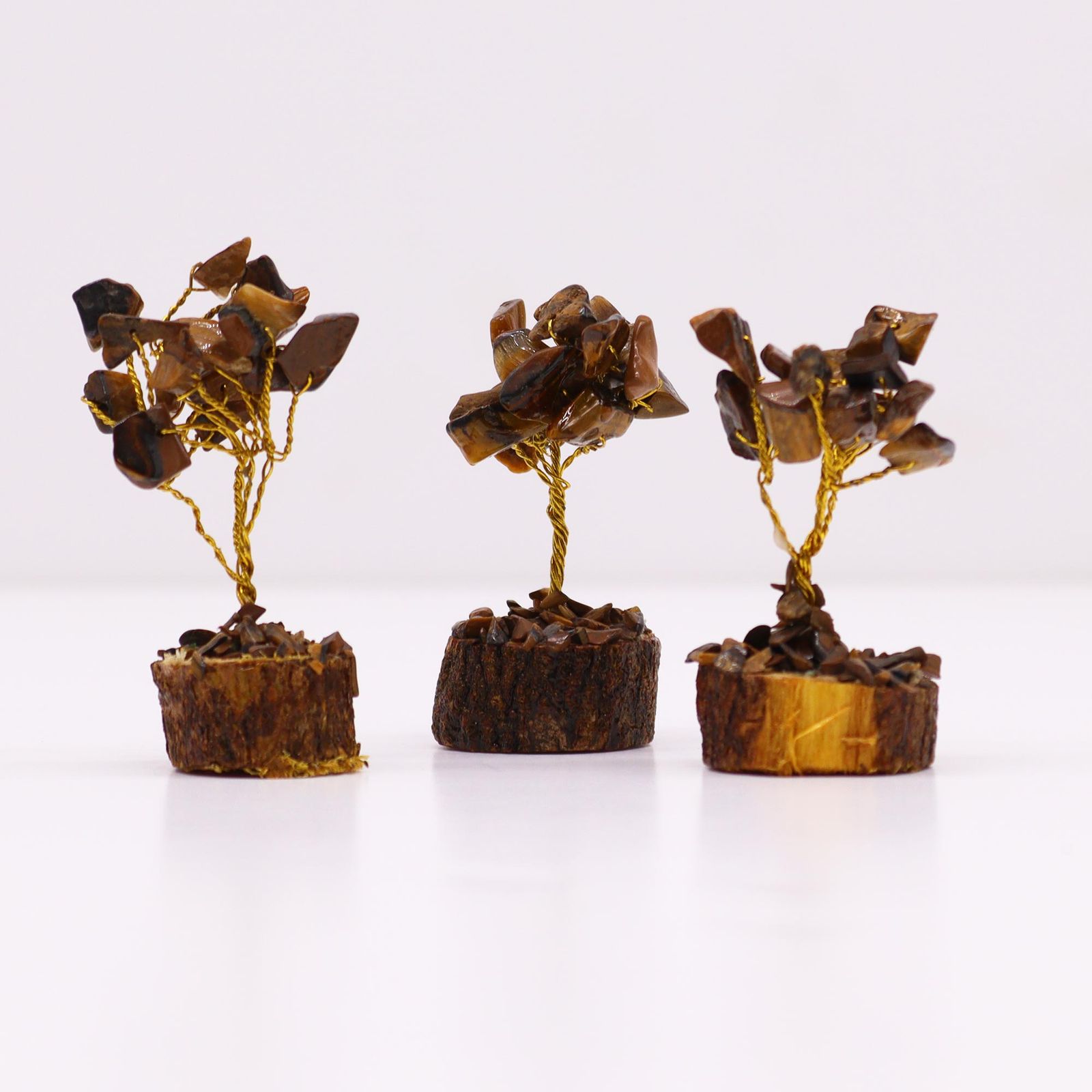 Mini árbol de piedras preciosas sobre base de madera - Ojo de tigre (15 piedras) - Imagen 5