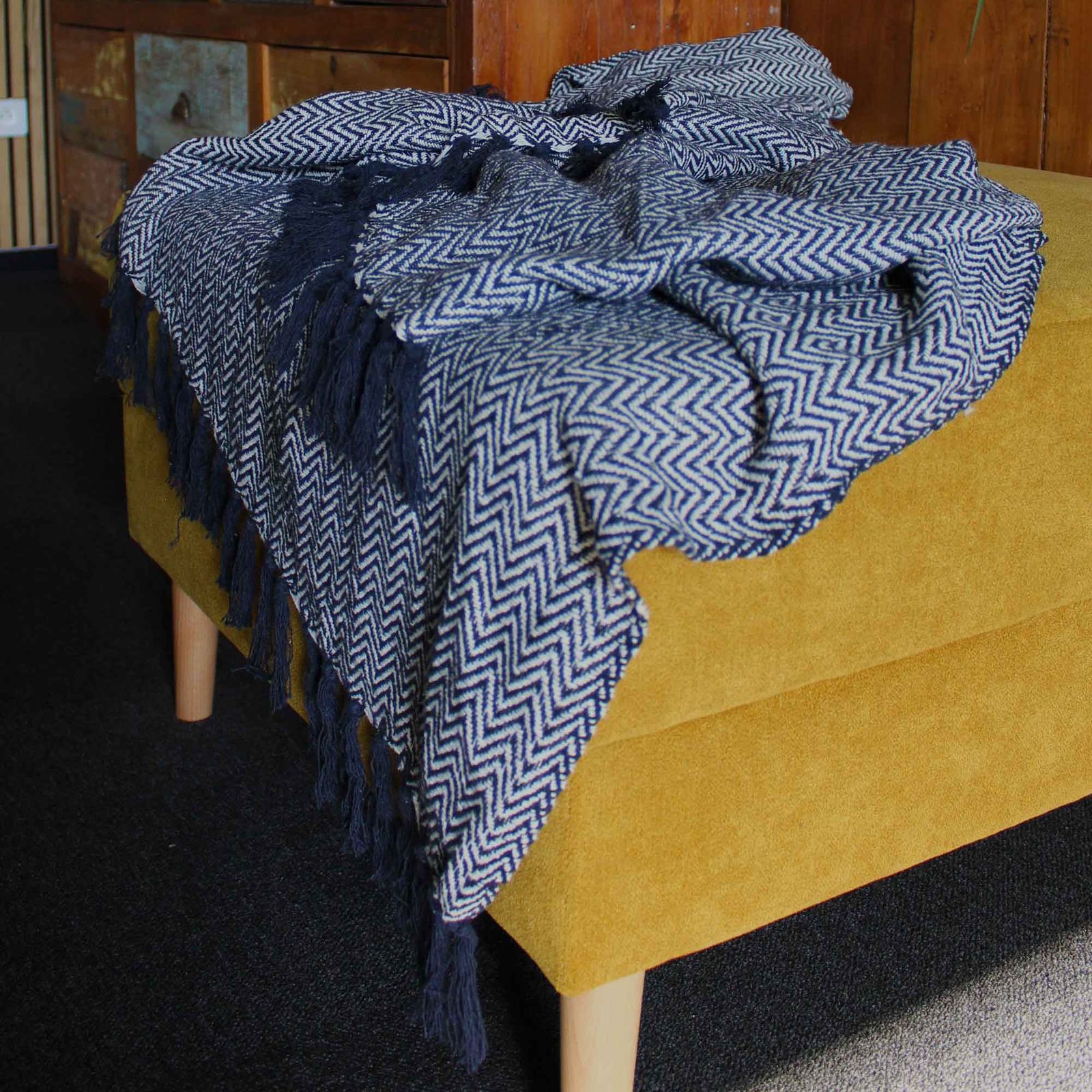 Mantas bohemias de confort - Zigzag azul marino - Imagen 2
