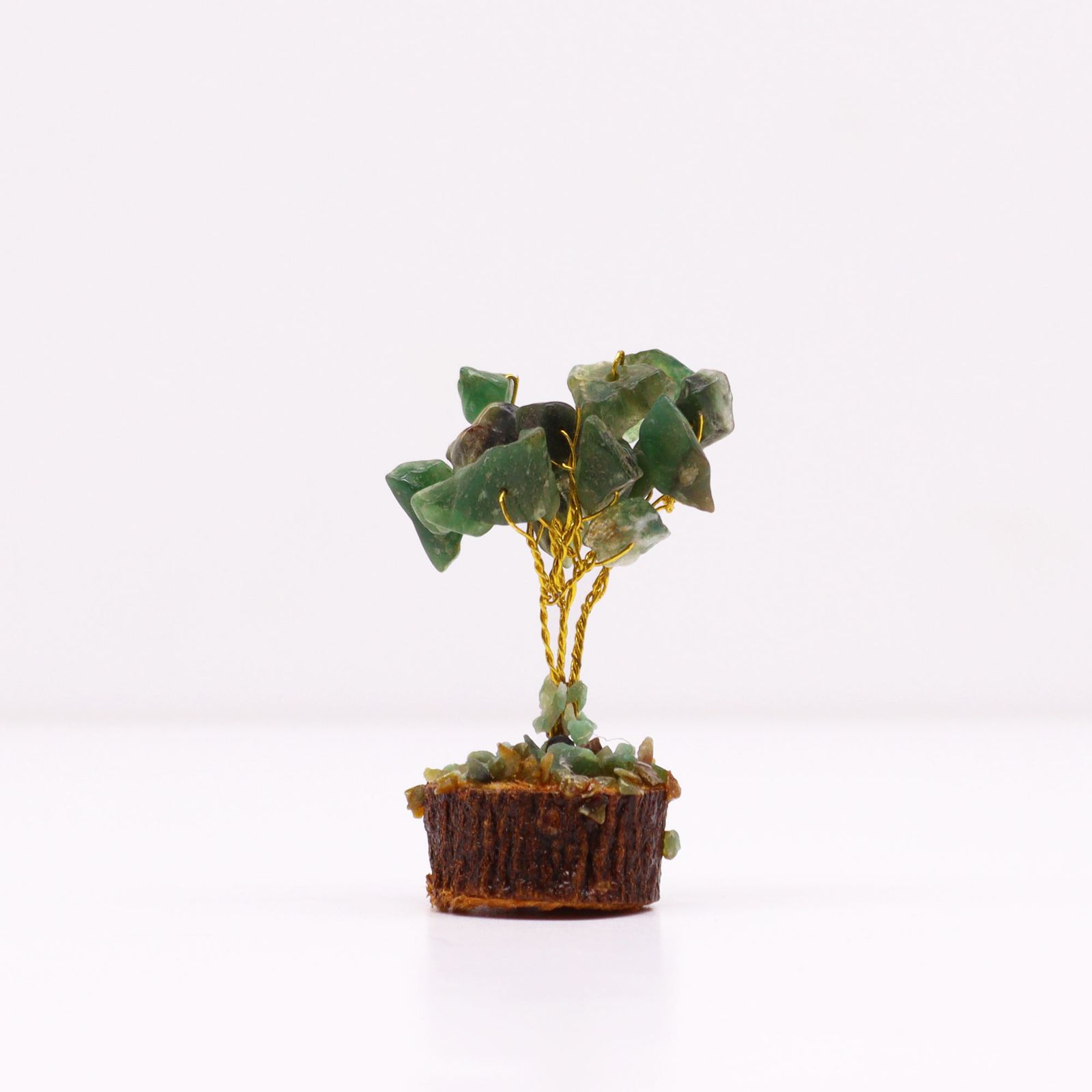 Mini árbol de piedras preciosas sobre base de madera - Aventurina verde (15 piedras) - Imagen 3