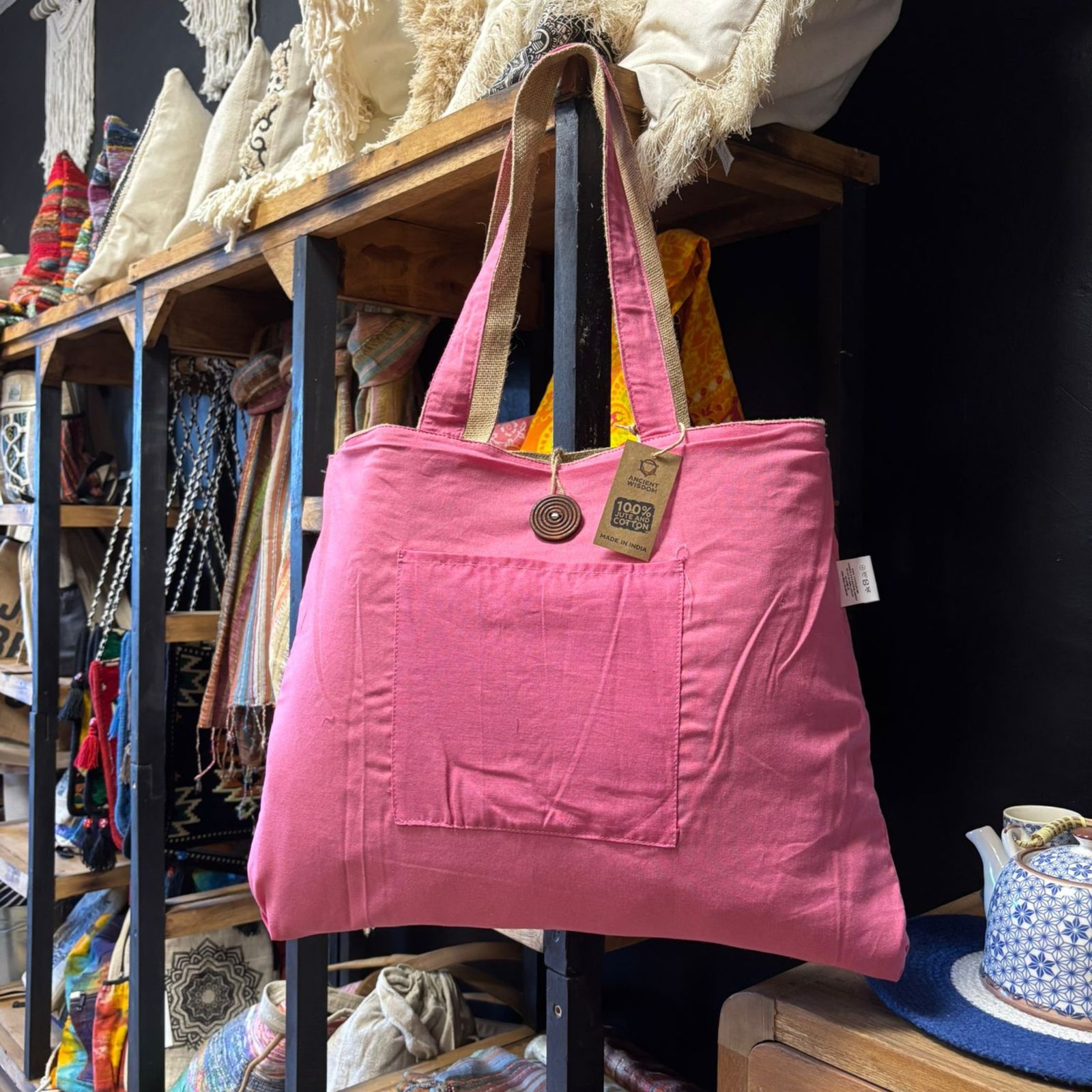 Bolsa Grande Reversible de Yute y Algodón - Rosa (204C) - Imagen 3