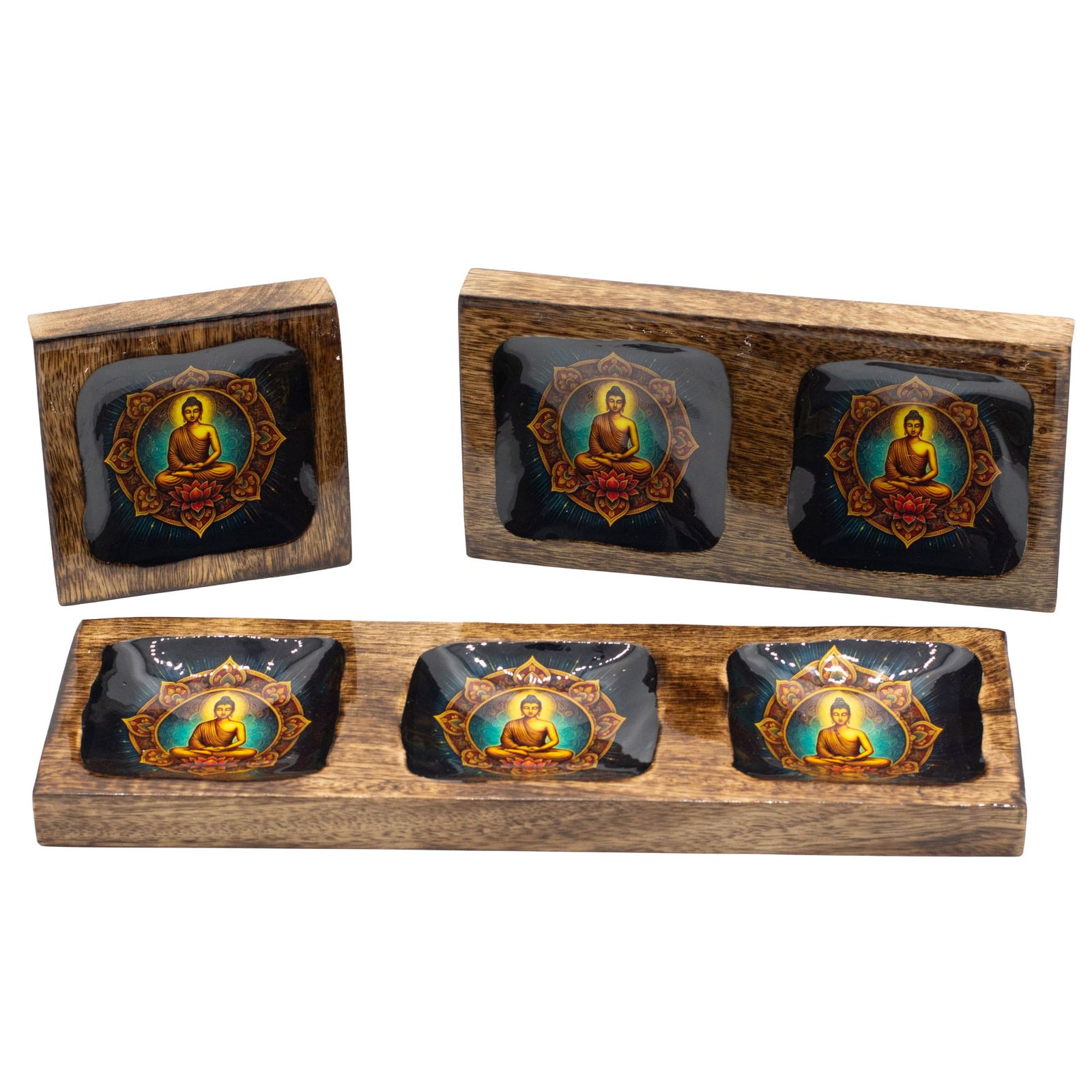 Grande Conjunto de bandejas esmaltadas de mango - Buda