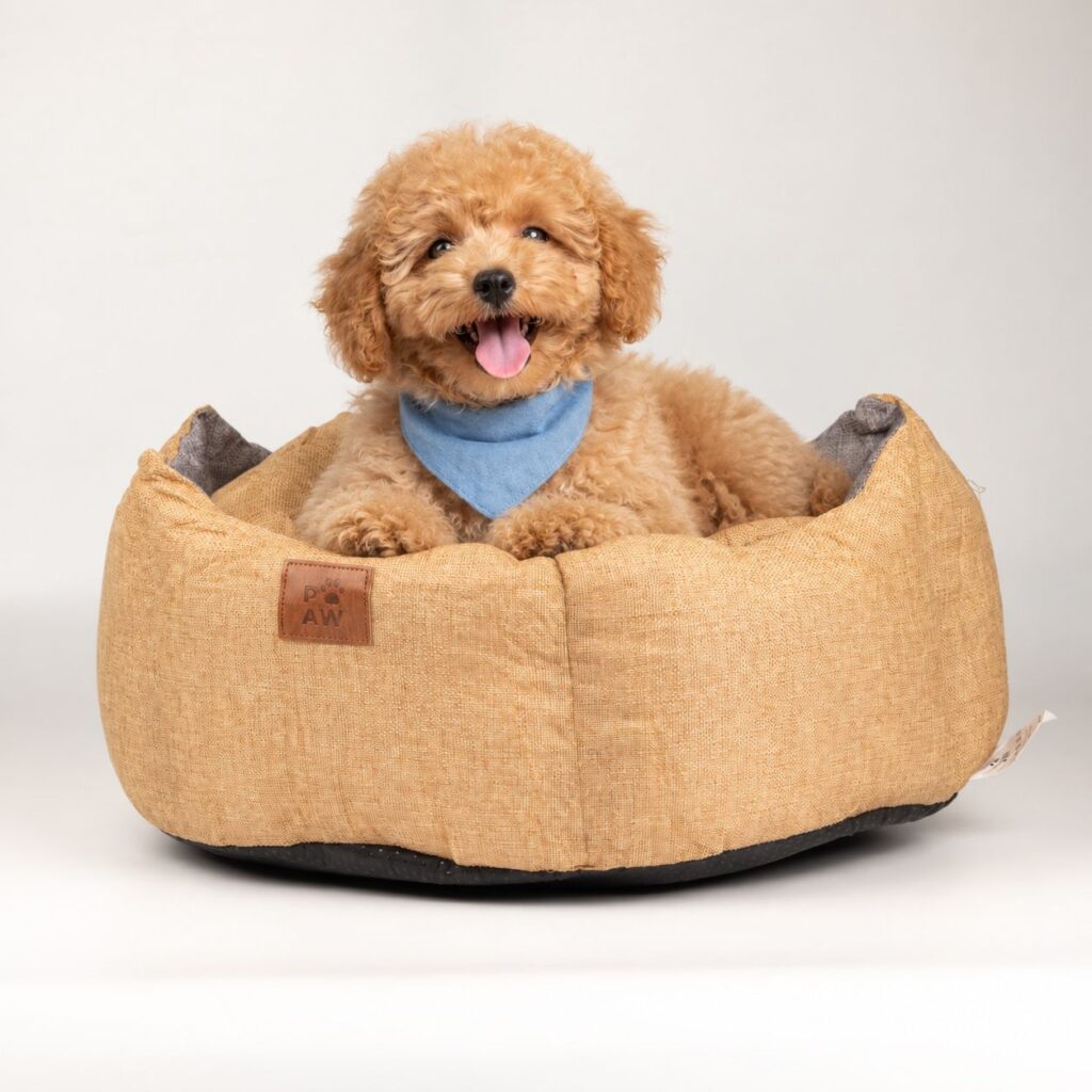 Cama para mascotas – Mediana Corona Real – Arena y Gris – 50 × 50 × 26 cm