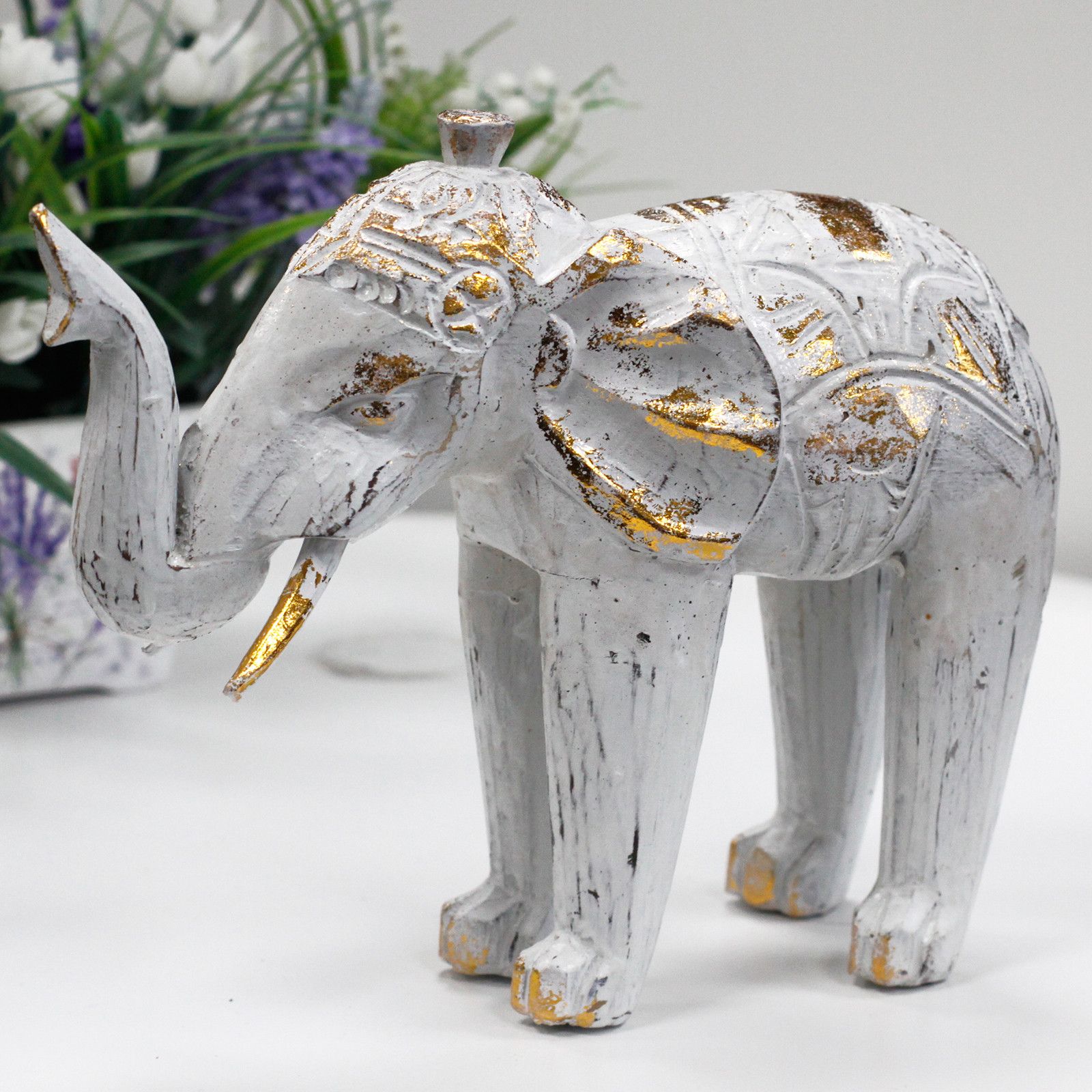 Elefante Tallado en Madera - Oro Blanco - Imagen 2