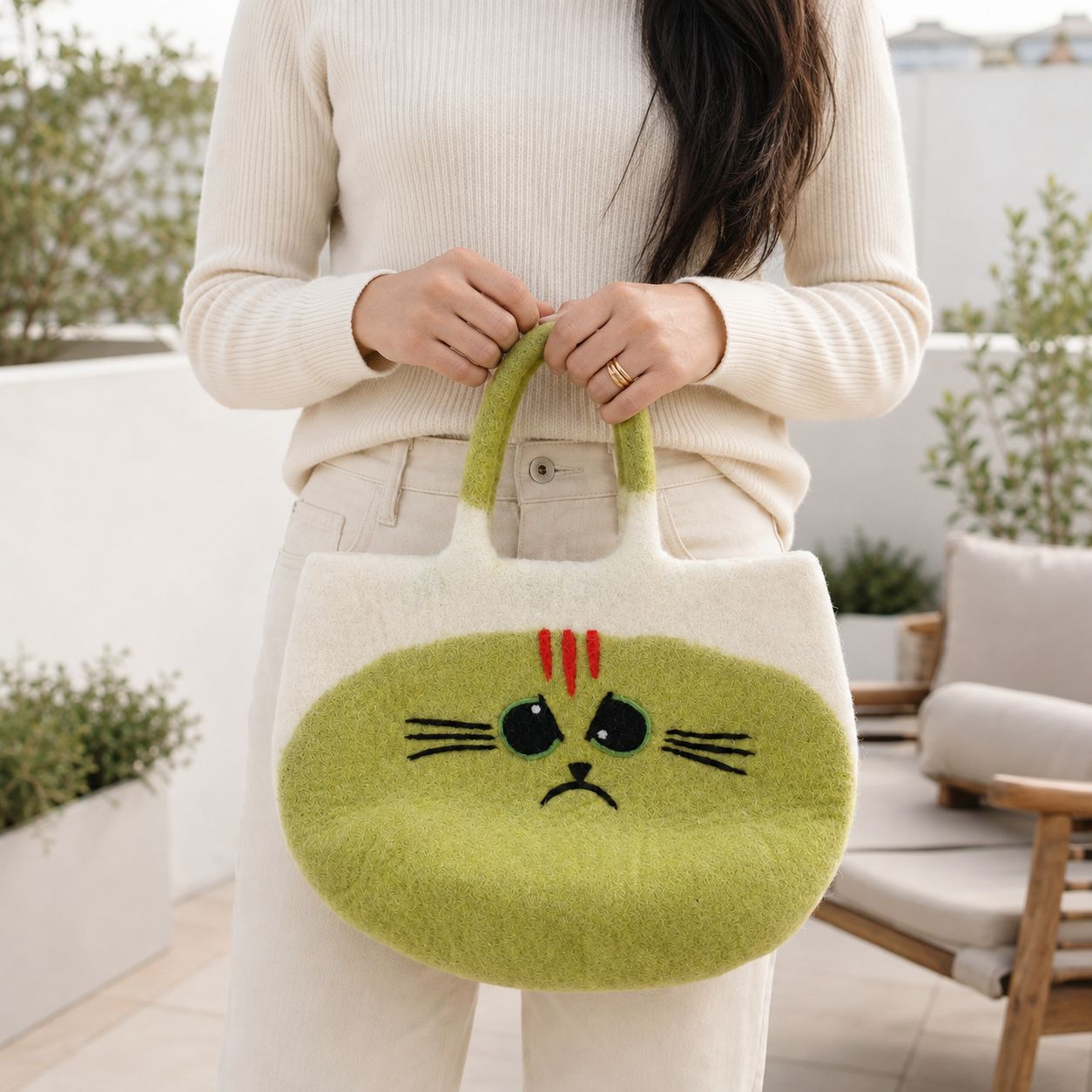 Bolso de fieltro grande de gato gruñón - Imagen 5