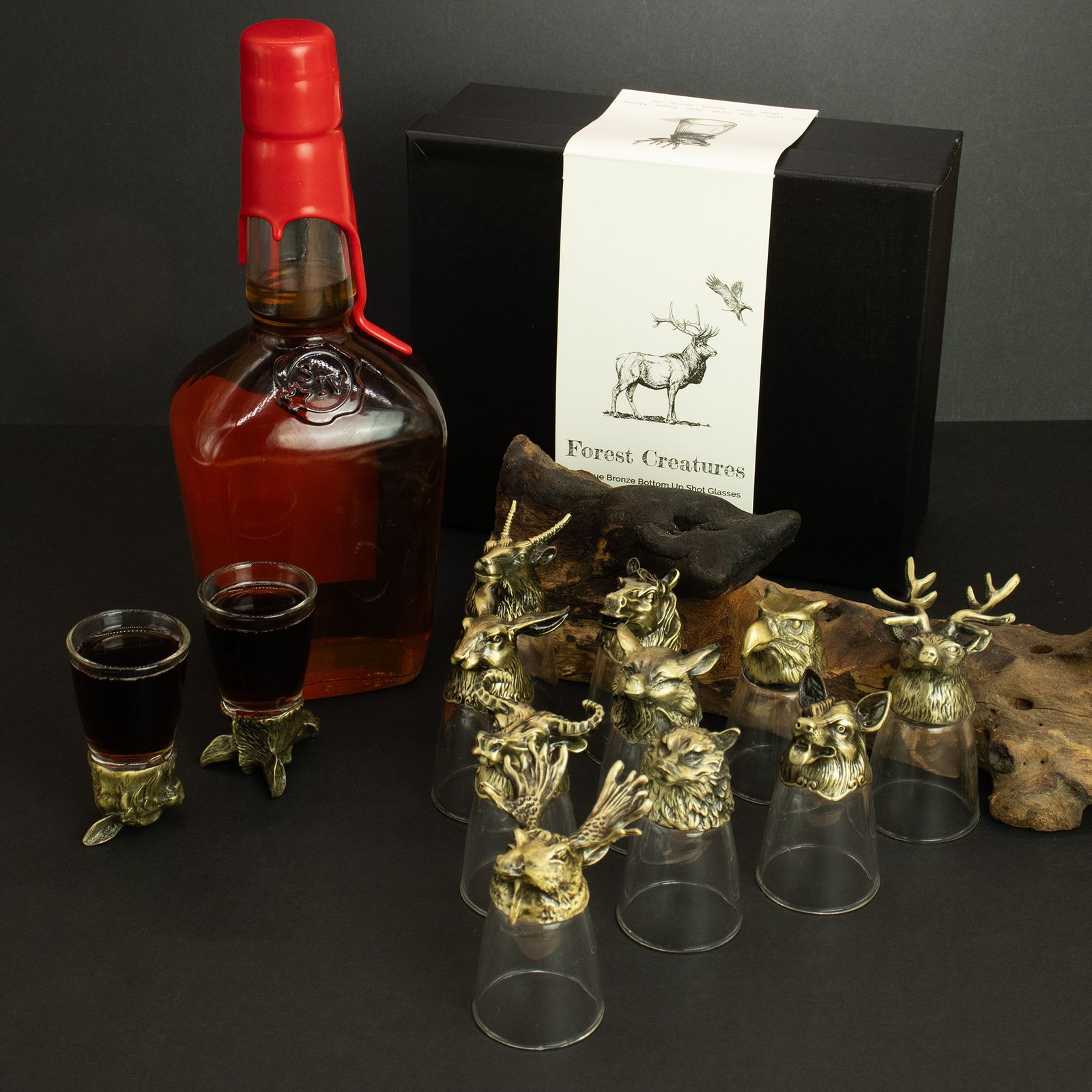 Conjunto de regalo de 12 vasos de chupito Bottom Up (25ml) - Bosque y Criaturas Místicas - Bronce Antiguo - Imagen 15