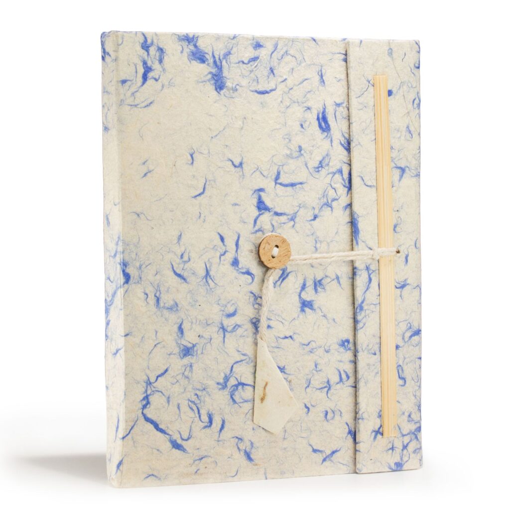 Cuaderno de algodón azul mixto Lokta grande (21x15cm) - 45 hojas - incluye marcador