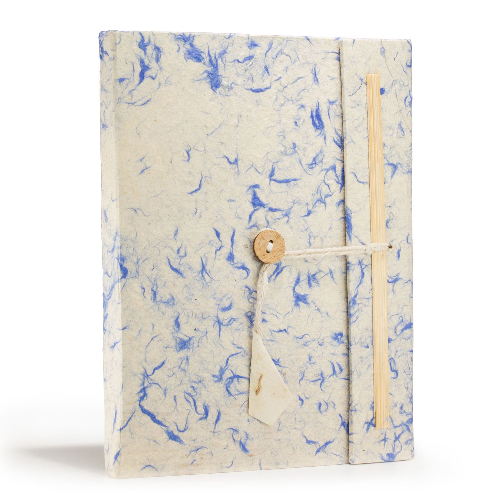 Cuaderno de algodón azul mixto Lokta grande (21x15cm) - 45 hojas - incluye marcador