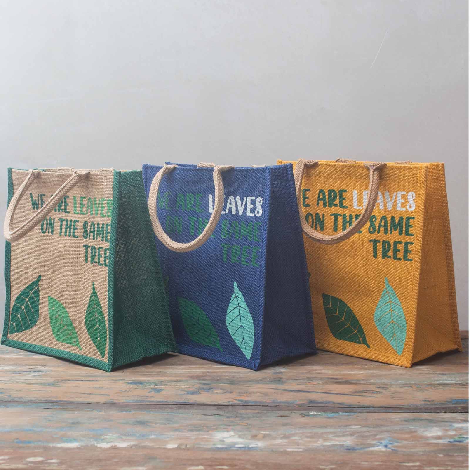 bolsa de yute estampada - Somos hojas - Amarillo, Azul y Natural - Imagen 11