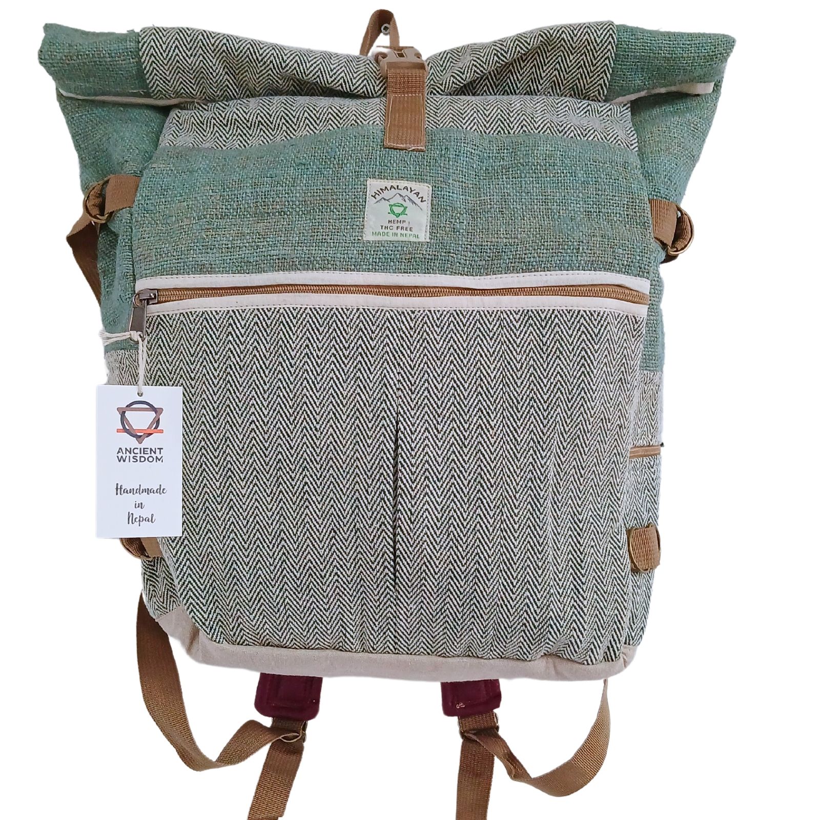 Mochila enrollable Trekking de cáñamo - Salvia - Imagen 2