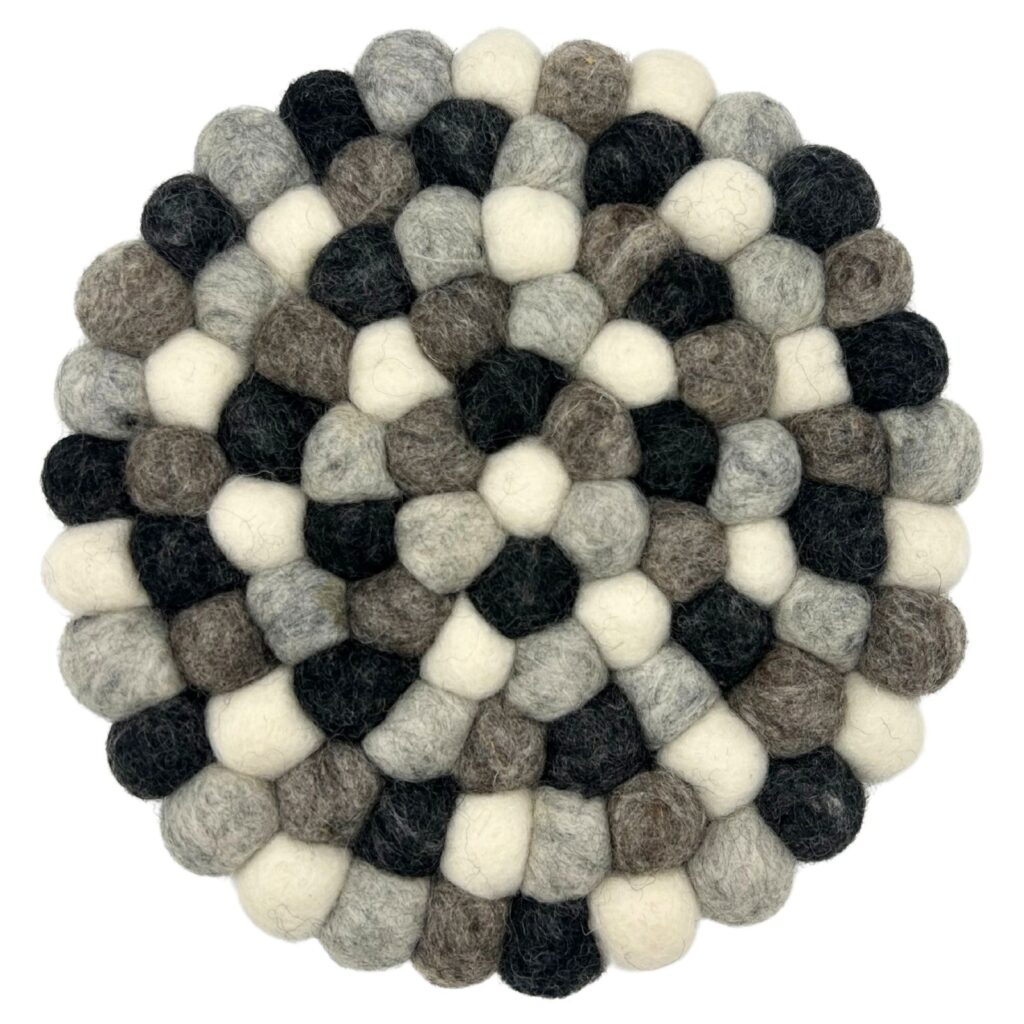 Mantel individual redondo de bolas de fieltro - 20 cm, color gris multicolor
