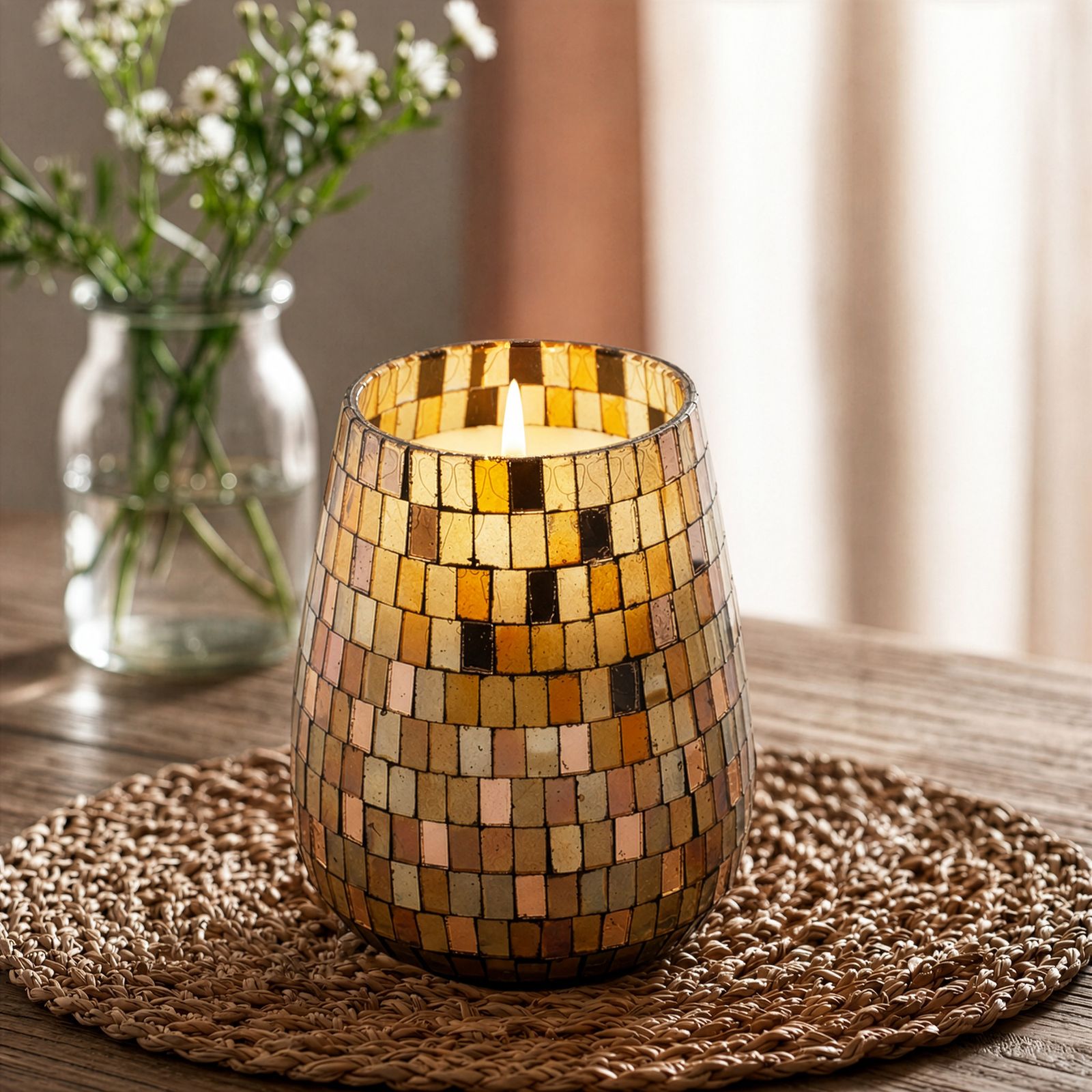 Velas en tarro de vidrio alto - mosaico ámbar - Imagen 4