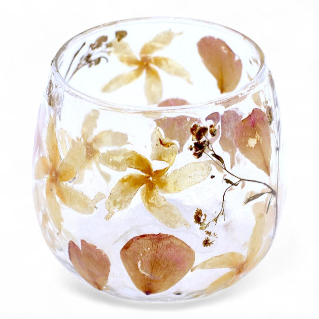 Portavelas recto de Vidrio floral natural - rosa - (8x8cm)