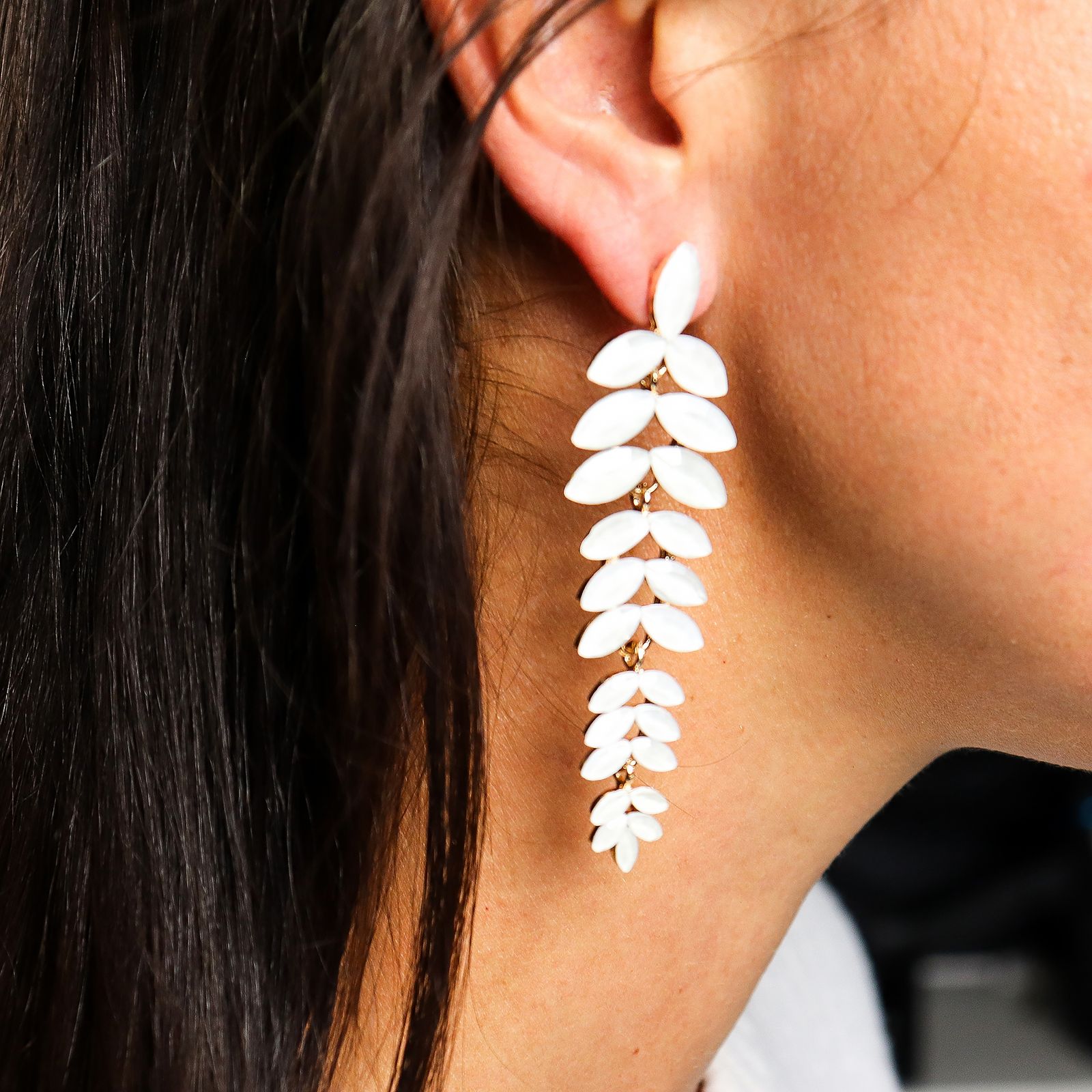 Pendientes de Cristal Vintage - Largo - Perla - Imagen 3