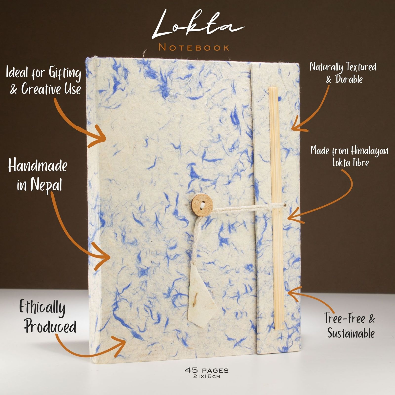 Cuaderno de algodón azul mixto Lokta grande (21x15cm) - 45 hojas - incluye marcador - Imagen 3