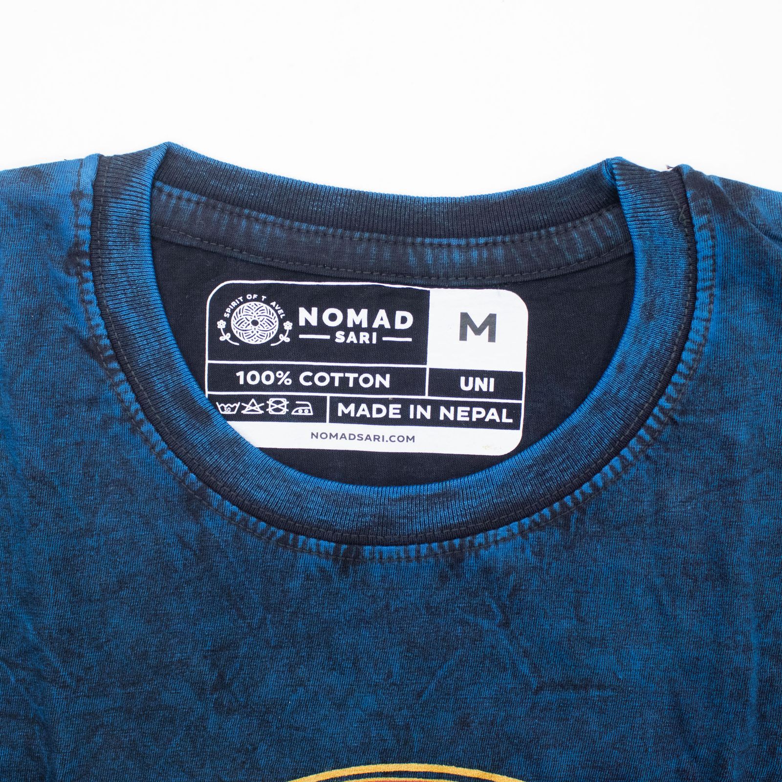 Nomad Sari Stonewashed Cotton T-Shirt - Mantente salvaje, hijo de la luna - Azul - Mediano - Imagen 6