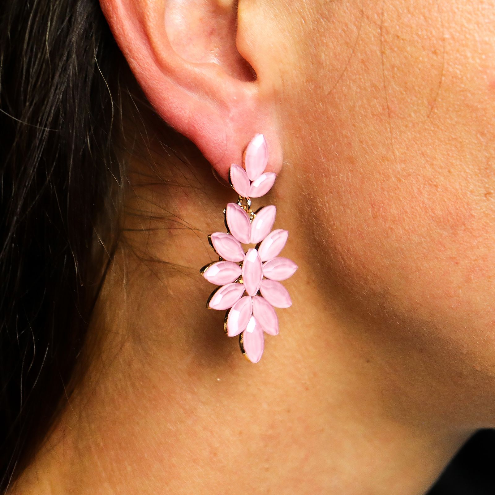 Pendientes de Cristal Vintage - Largo - Cuarzo Rosa - Imagen 3