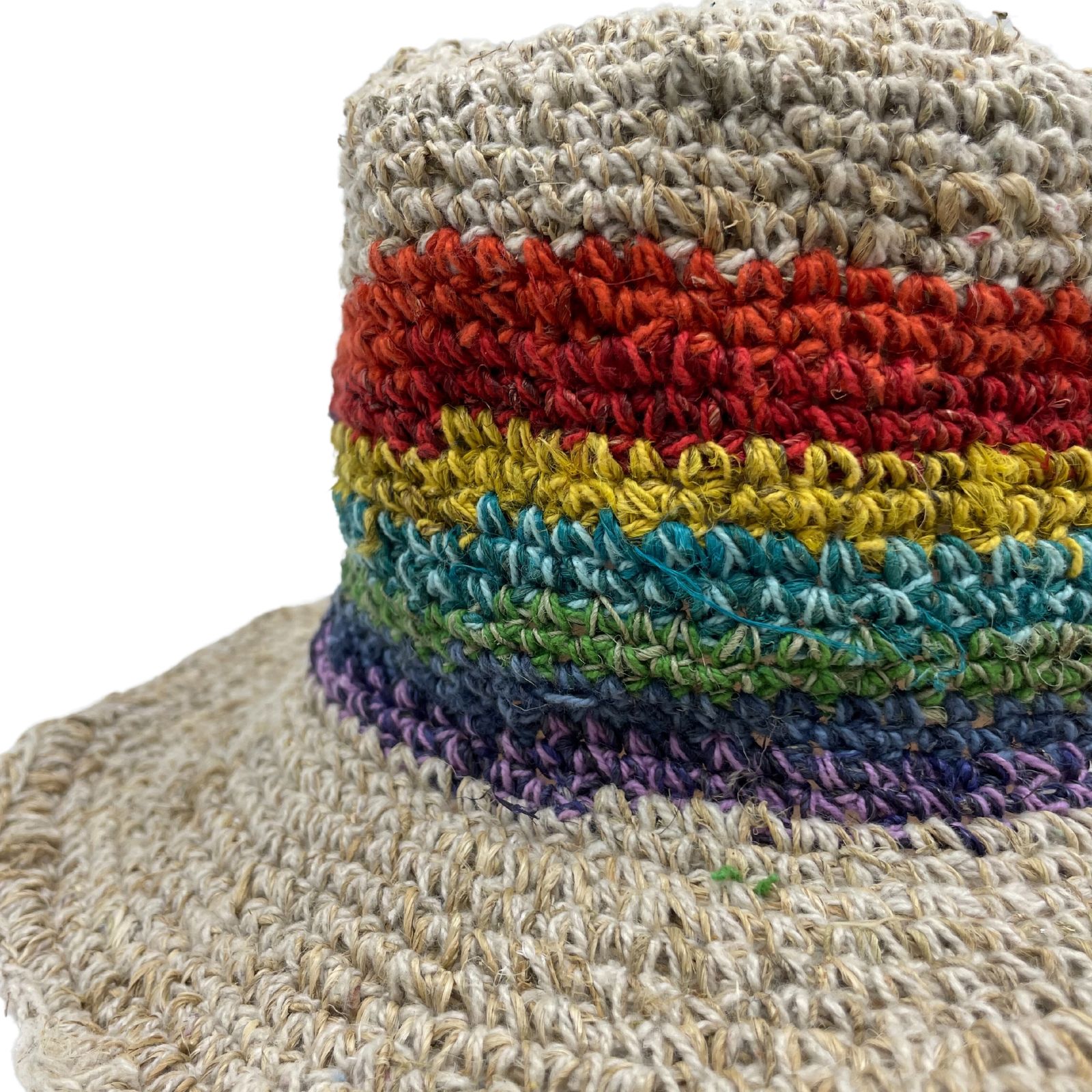 Sombrero de festival boho de cáñamo y algodón tejido a mano - Arco iris - Imagen 3