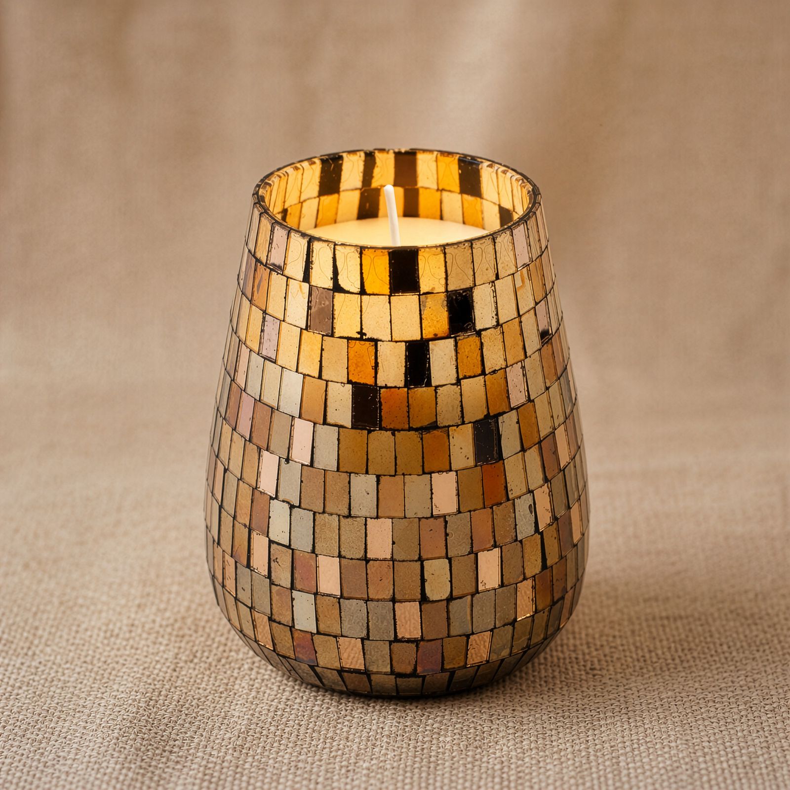 Velas en tarro de vidrio alto - mosaico ámbar - Imagen 5