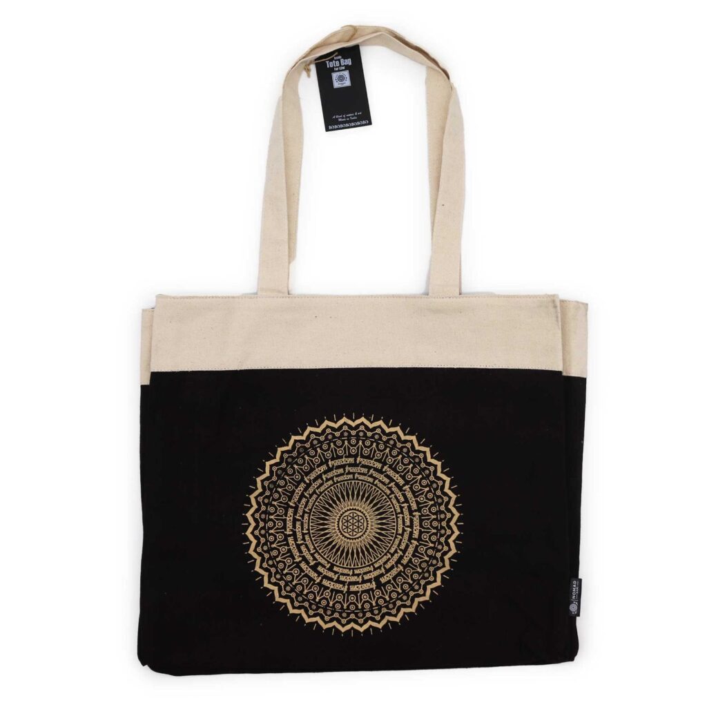 Bolso tote lavado a la piedra extragrande 14 oz - Mandala de la libertad