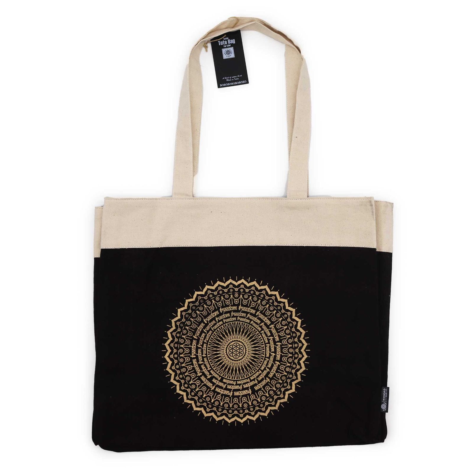 Bolso tote lavado a la piedra extragrande 14 oz - Mandala de la libertad