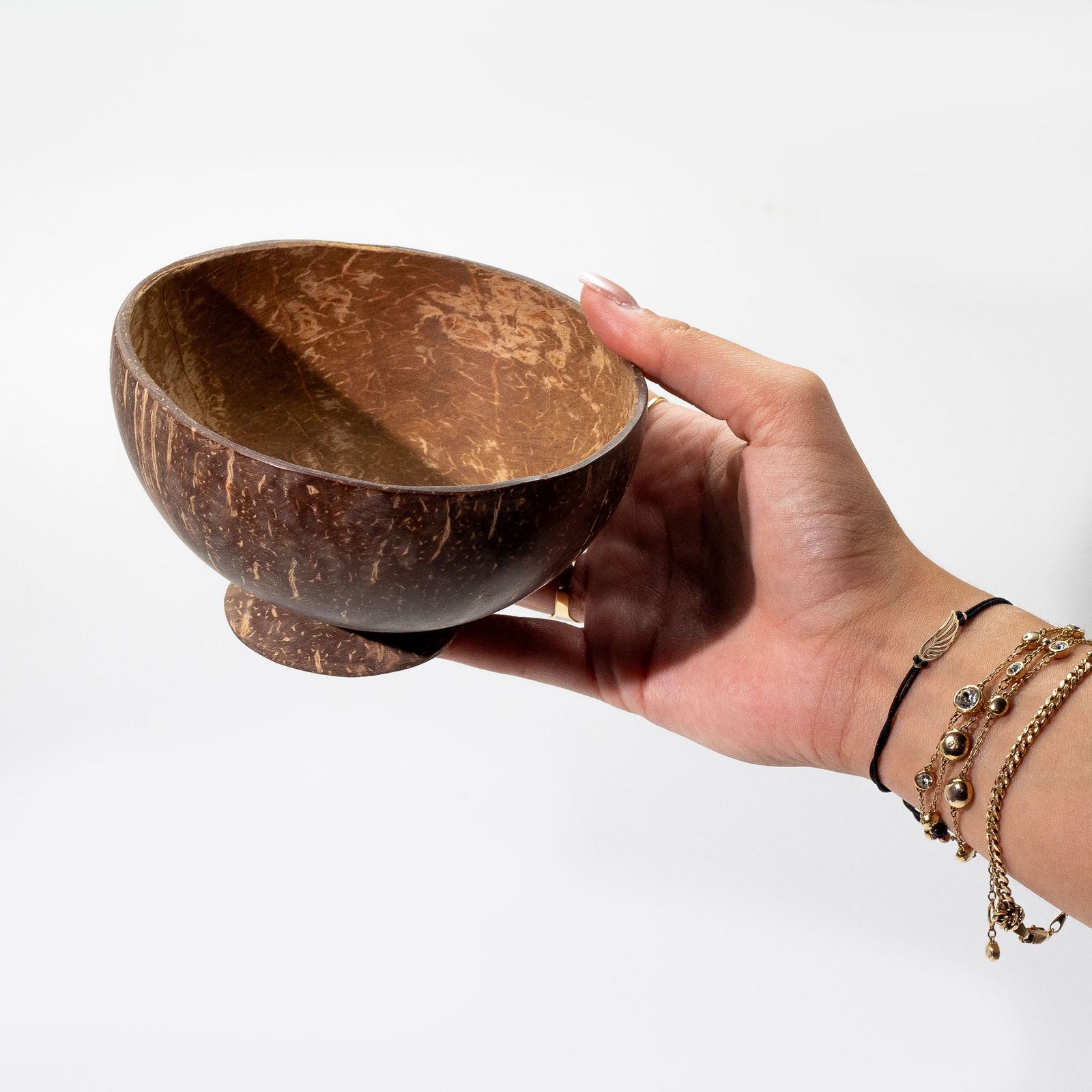 Tazón de coco natural mediano en soporte - Imagen 2