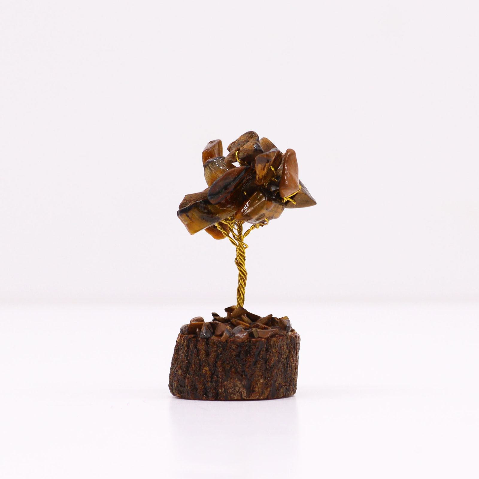 Mini árbol de piedras preciosas sobre base de madera - Ojo de tigre (15 piedras) - Imagen 3