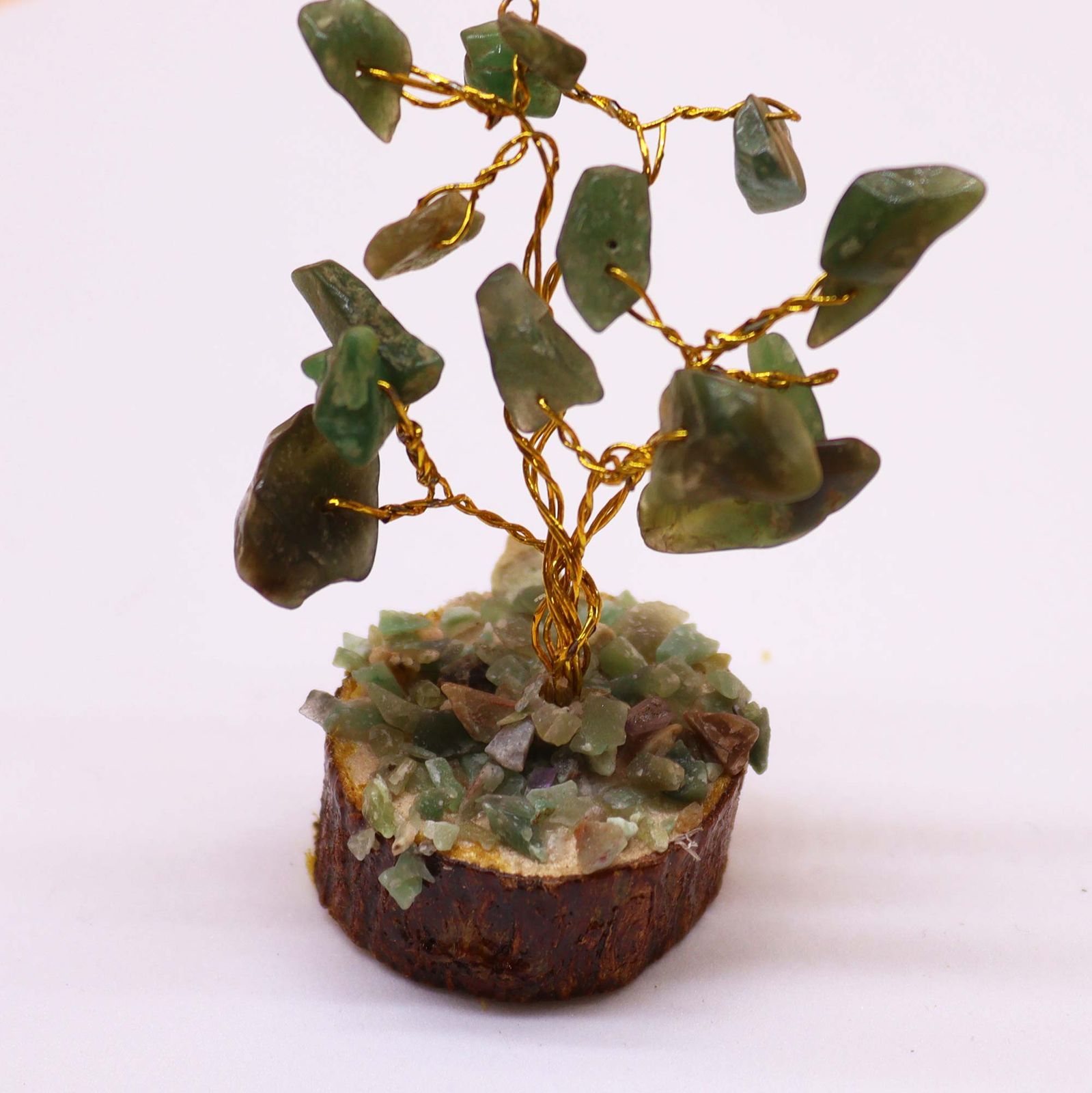 Mini árbol de piedras preciosas sobre base de madera - Aventurina verde (15 piedras) - Imagen 2