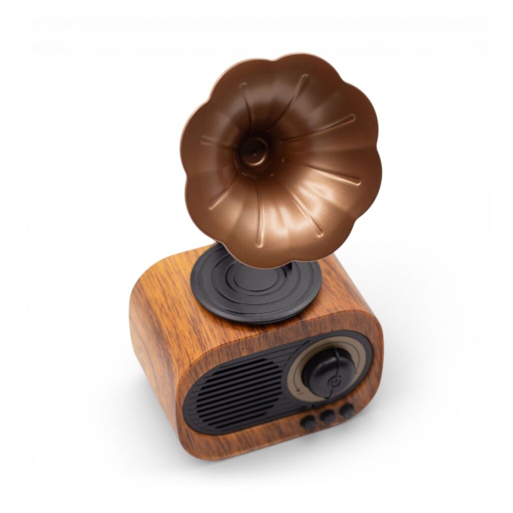 Altavoz mini gramófono retro - Bluetooth y radio FM - 5 vatios x 1