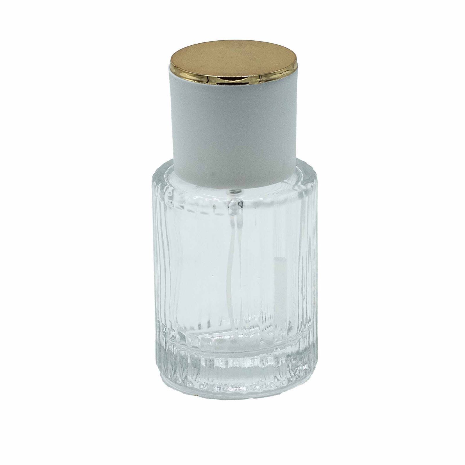 Frasco de vidrio para perfume con pulveridaor y tapa blanca 30 ml - Imagen 3