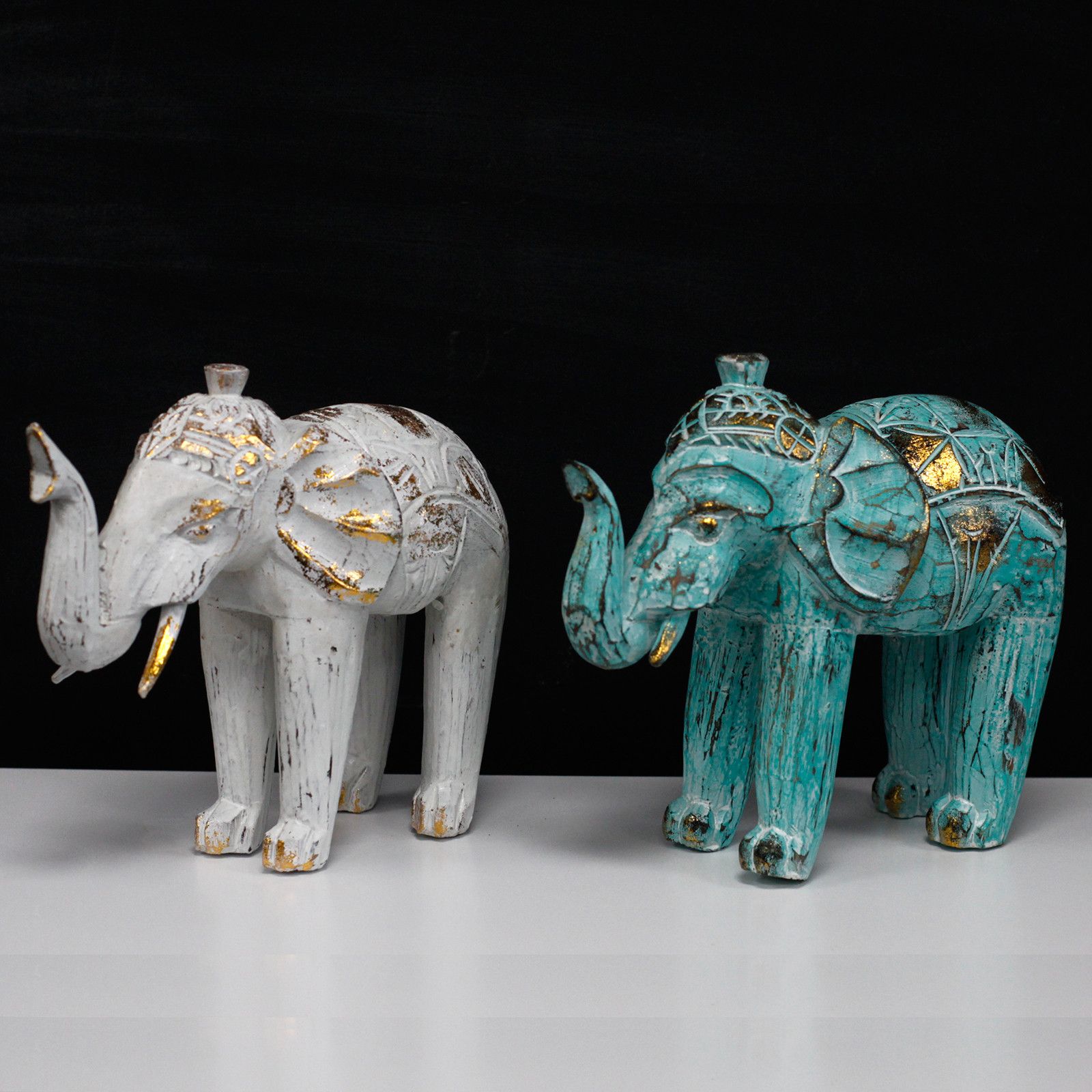 Elefante Tallado en Madera - Oro Turquesa - Imagen 6