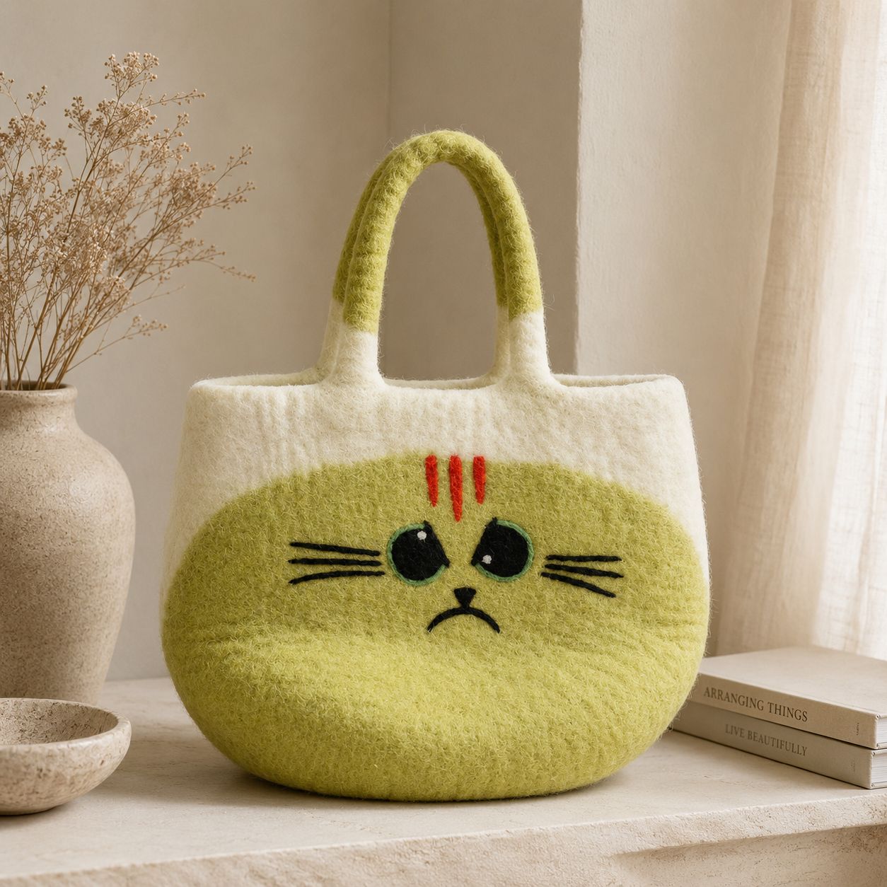 Bolso de fieltro grande de gato gruñón - Imagen 6