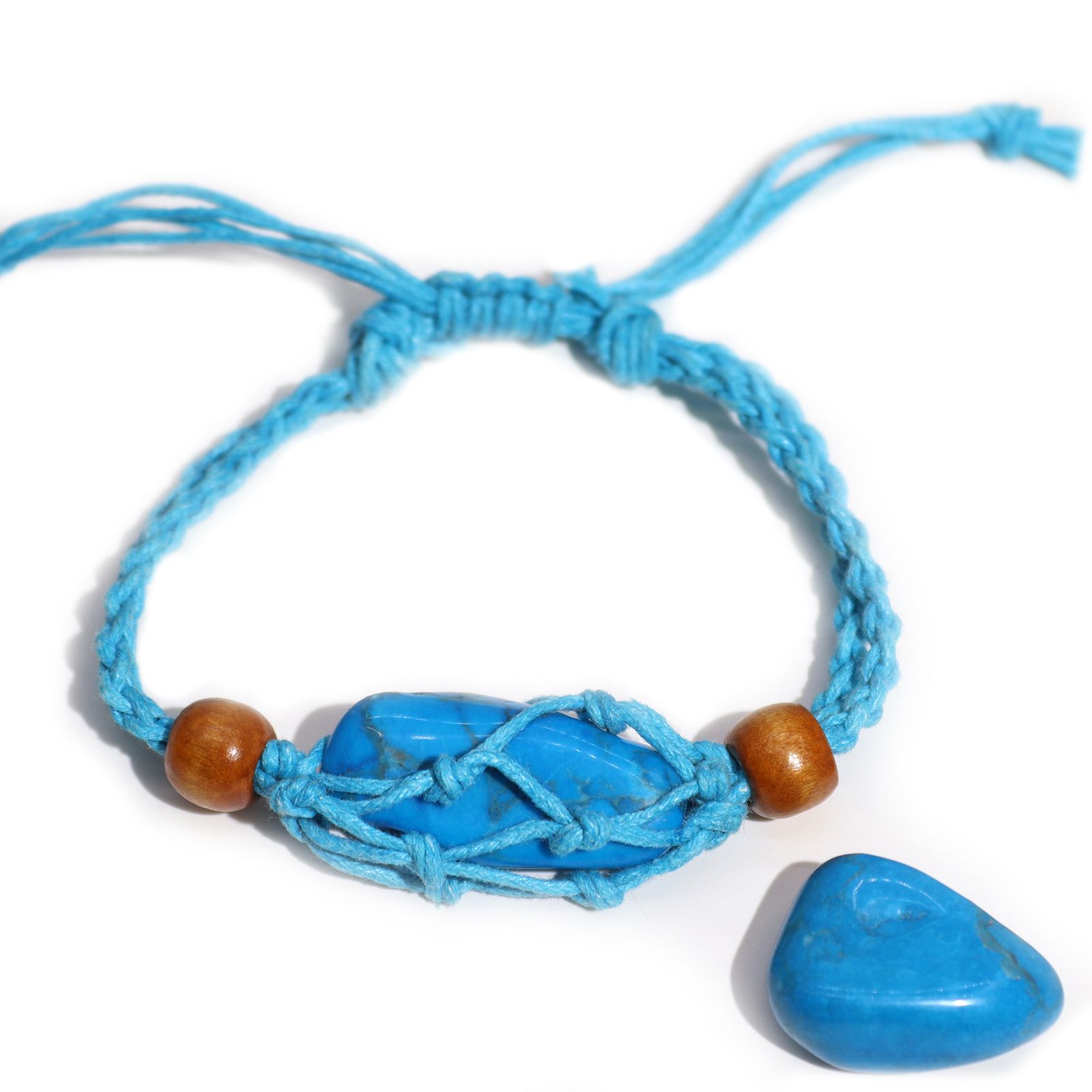 Pulsera de Macrame para Piedras Preciosas 20-28cm- Azul - Imagen 2