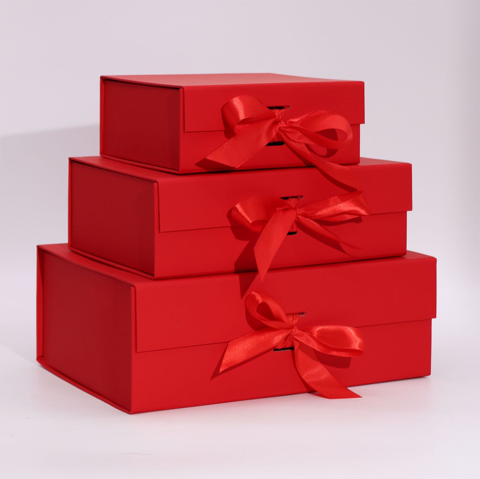 Caja de regalo plegable con Lazo - 33x25x12 cm - Roja - Imagen 3