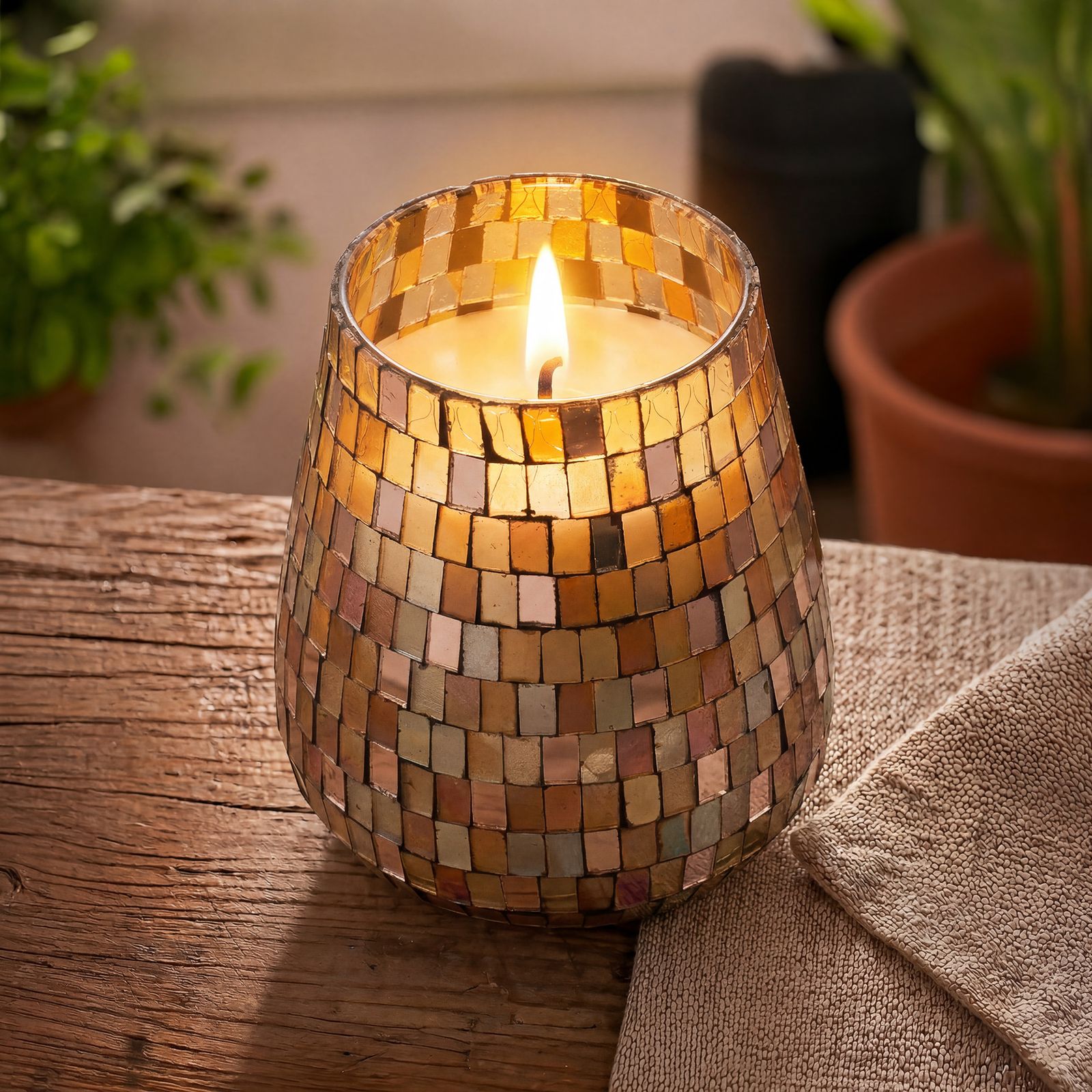 Velas en tarro de vidrio alto - mosaico ámbar - Imagen 2