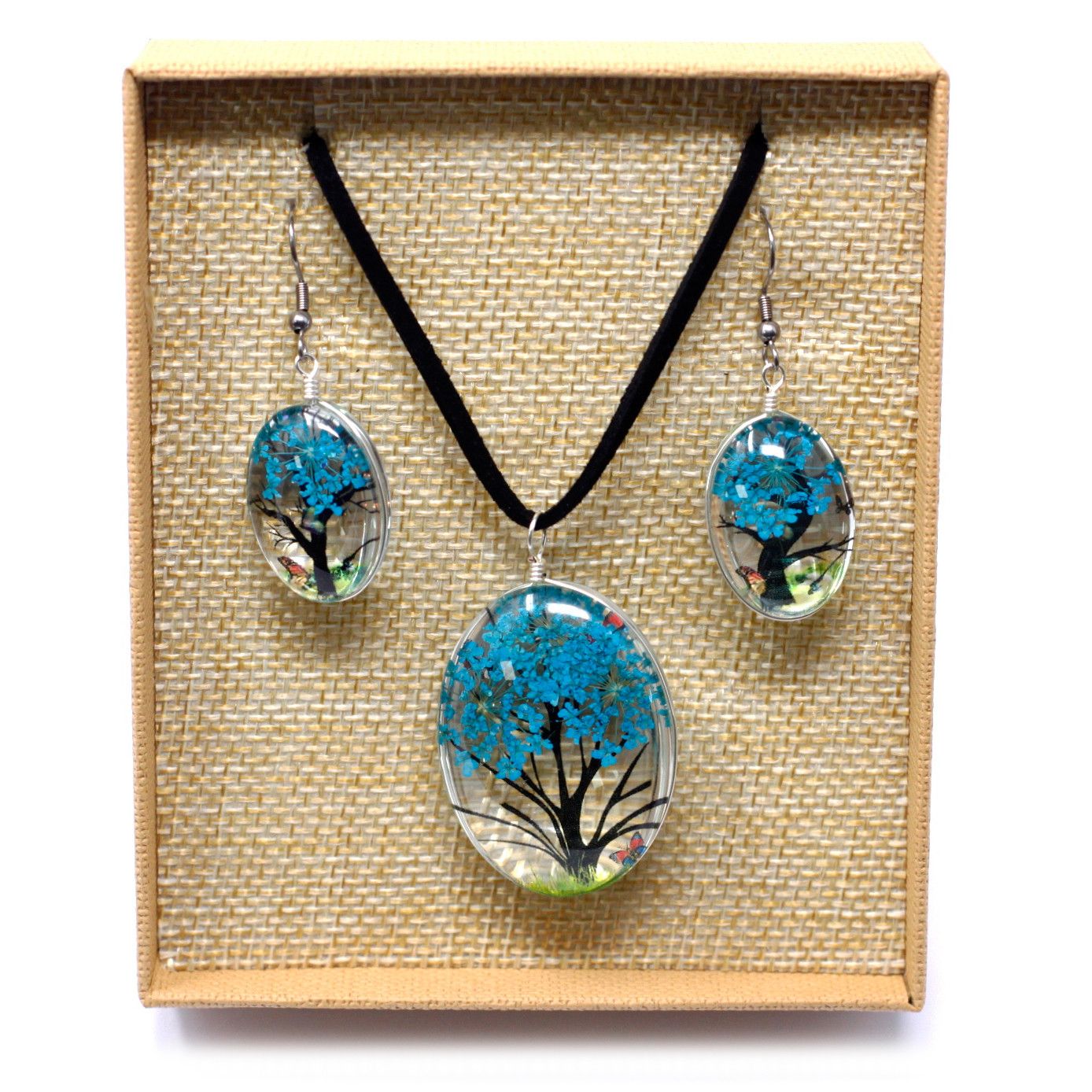 Flores Prensadas - Arbol De La Vida - azul verde - Imagen 4