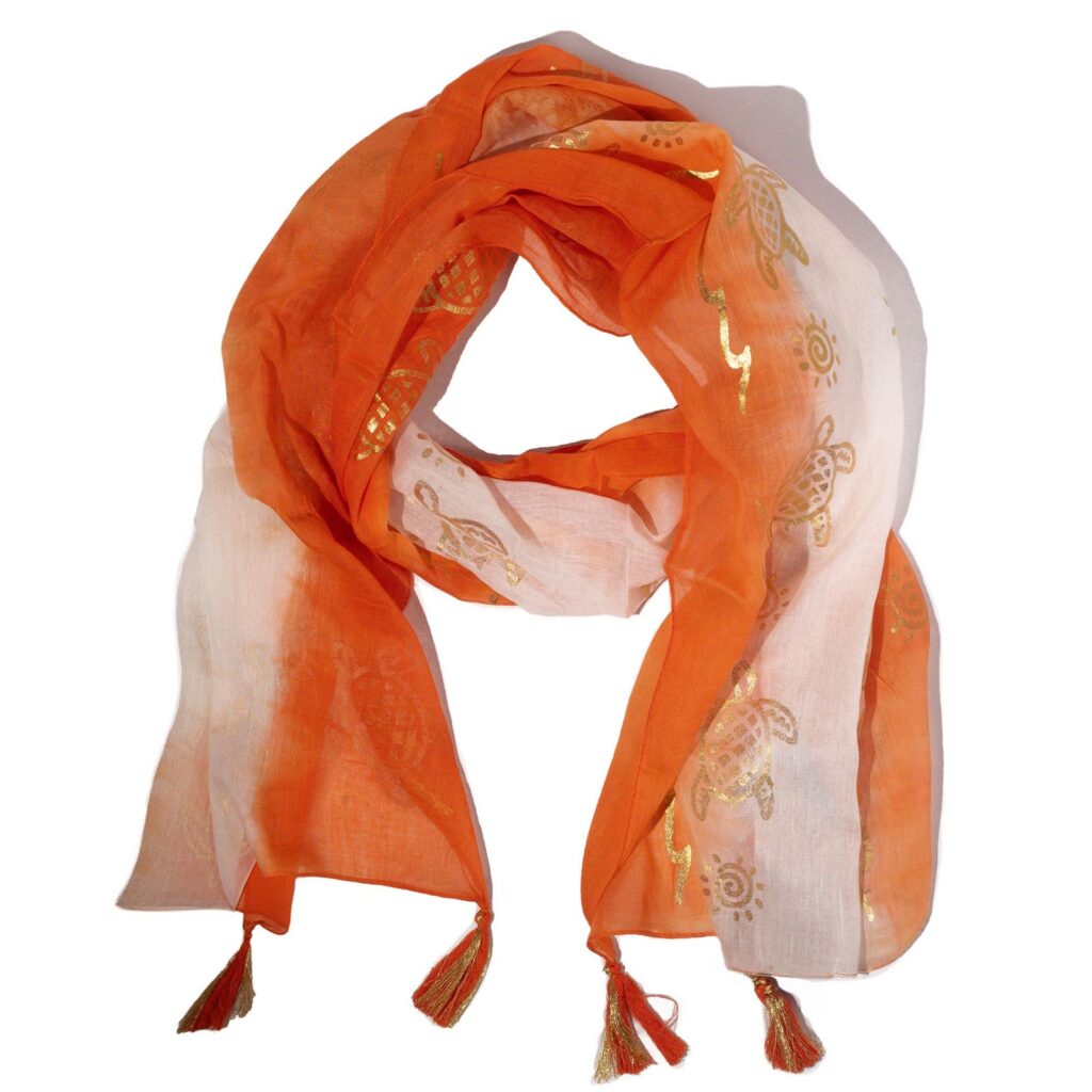 Pañuelo Nomad Sari Verano con estampado de tortugas - coral (180x50cm)