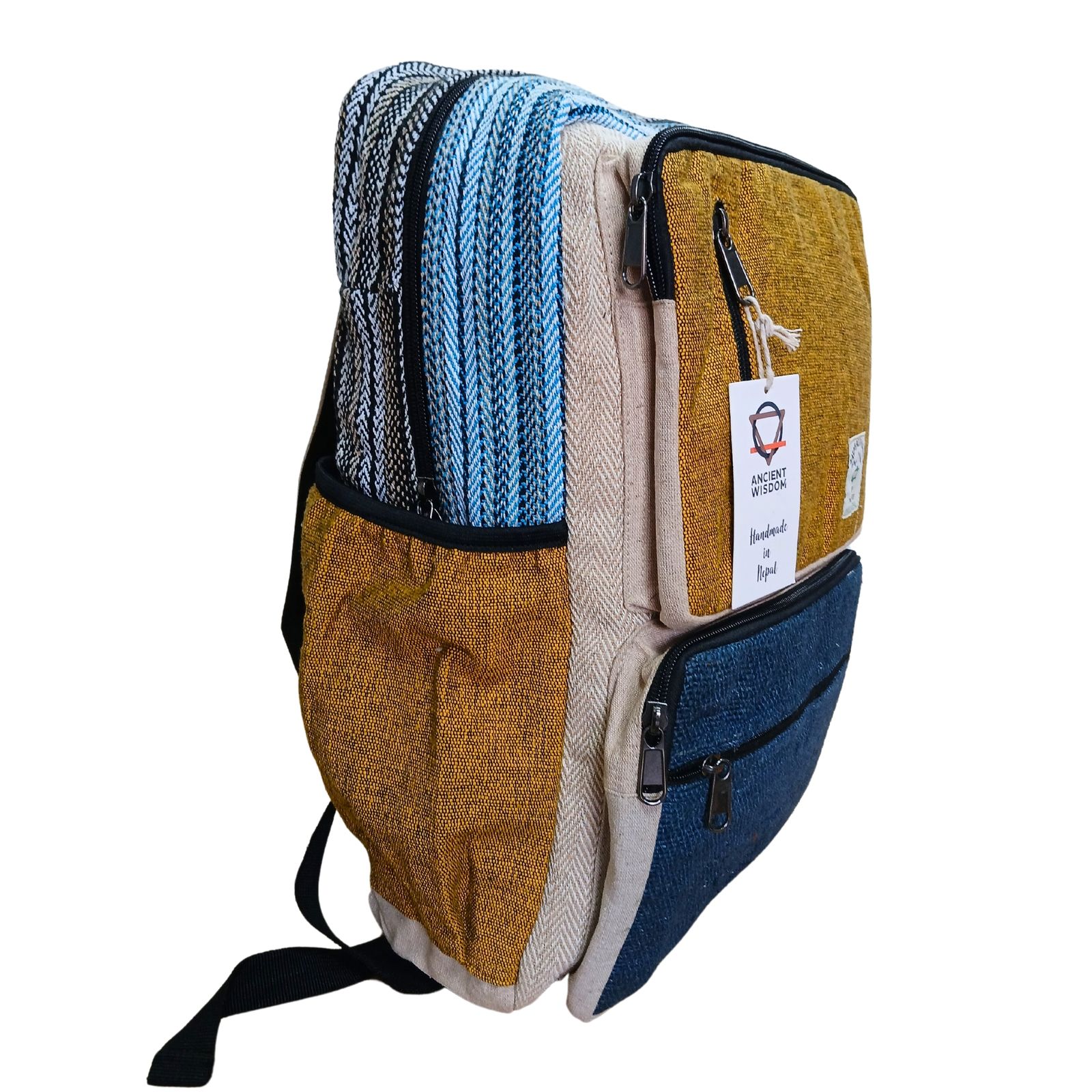 Mochila grande de cáñamo - Teal & Tumeric - Imagen 3