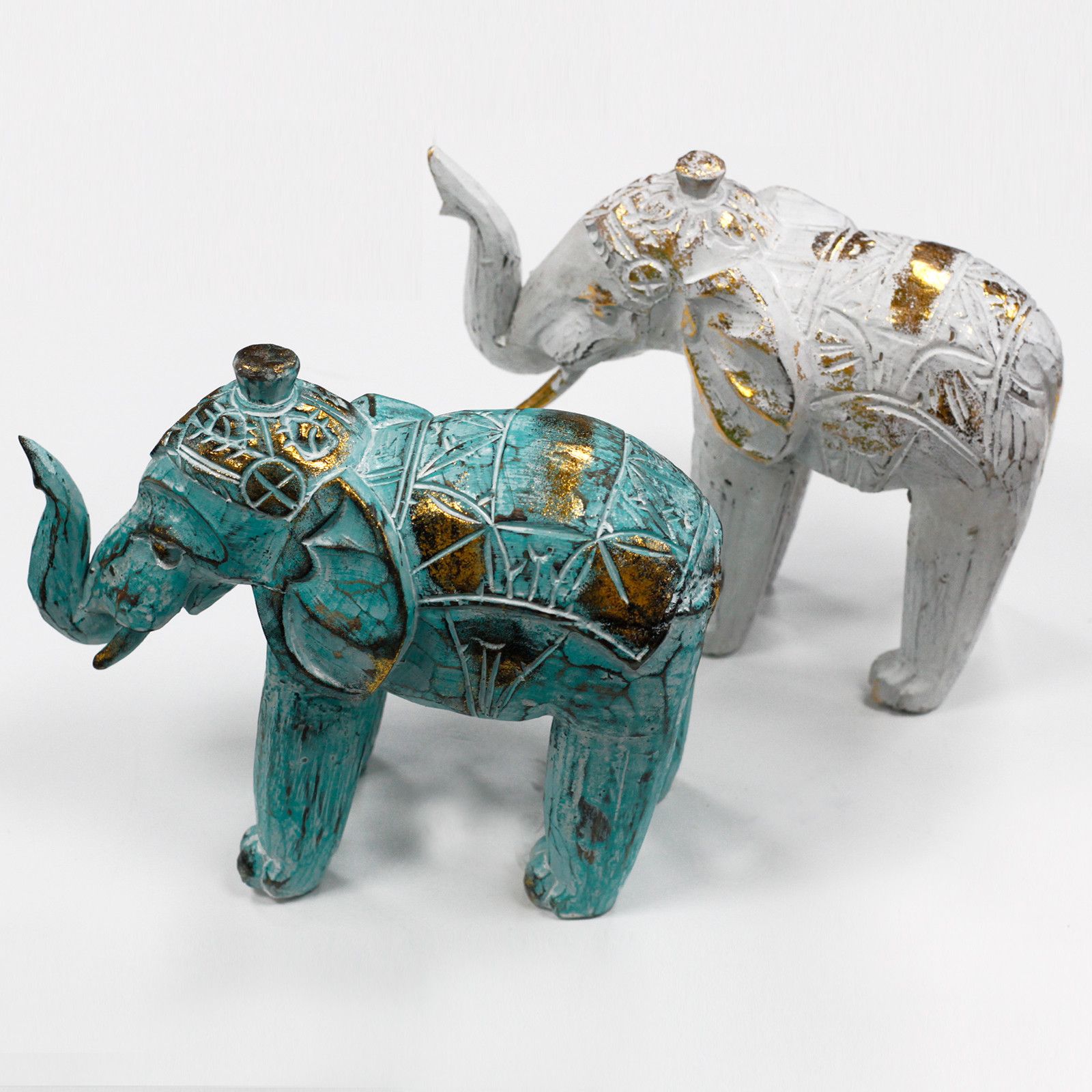 Elefante Tallado en Madera - Oro Turquesa - Imagen 5