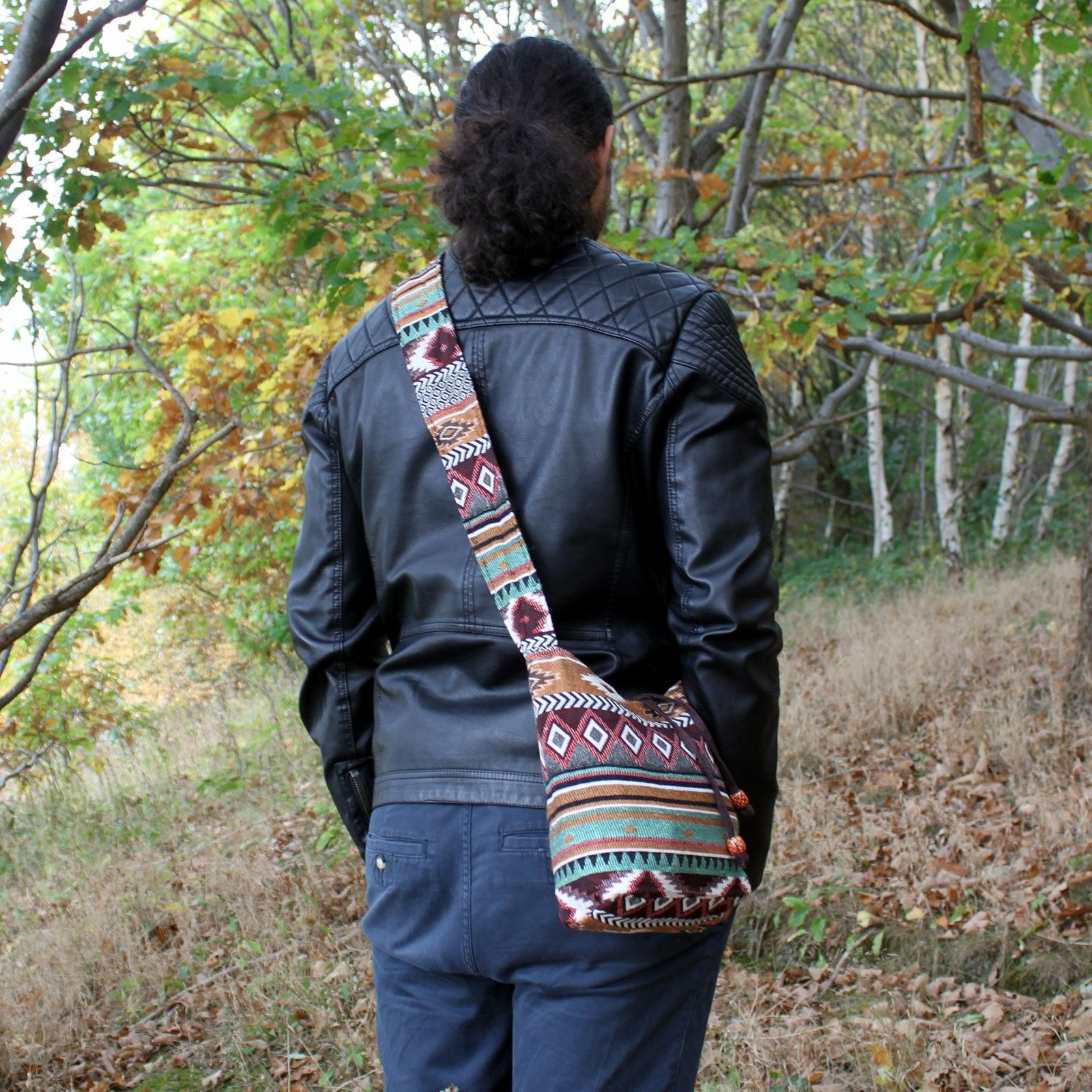 Bolso jacquard – bandolera color chocolate - Imagen 2