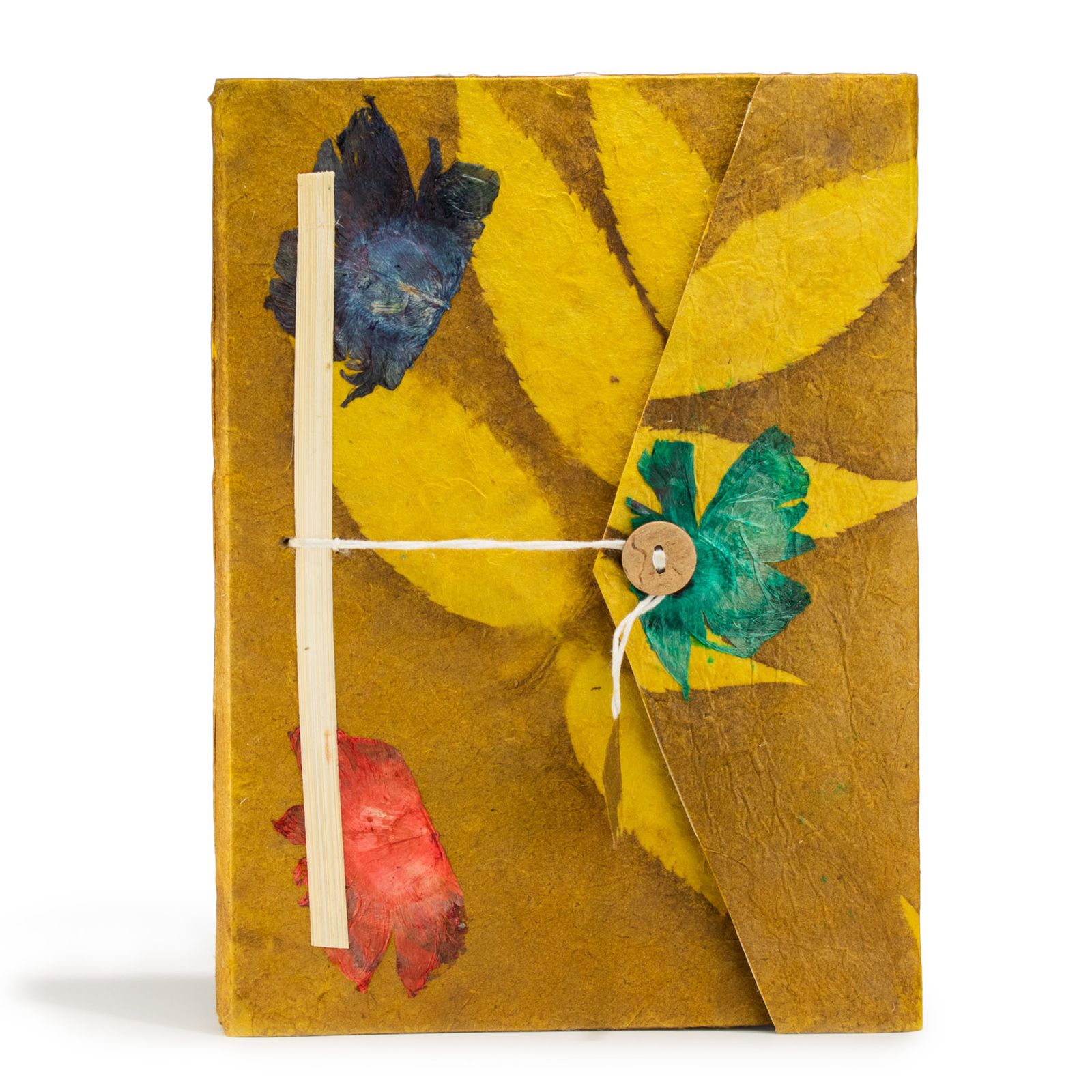 Lokta Bold Floral Notebook – Grande (21x15cm) – 45 hojas – Incluye marcapáginas – Oliva