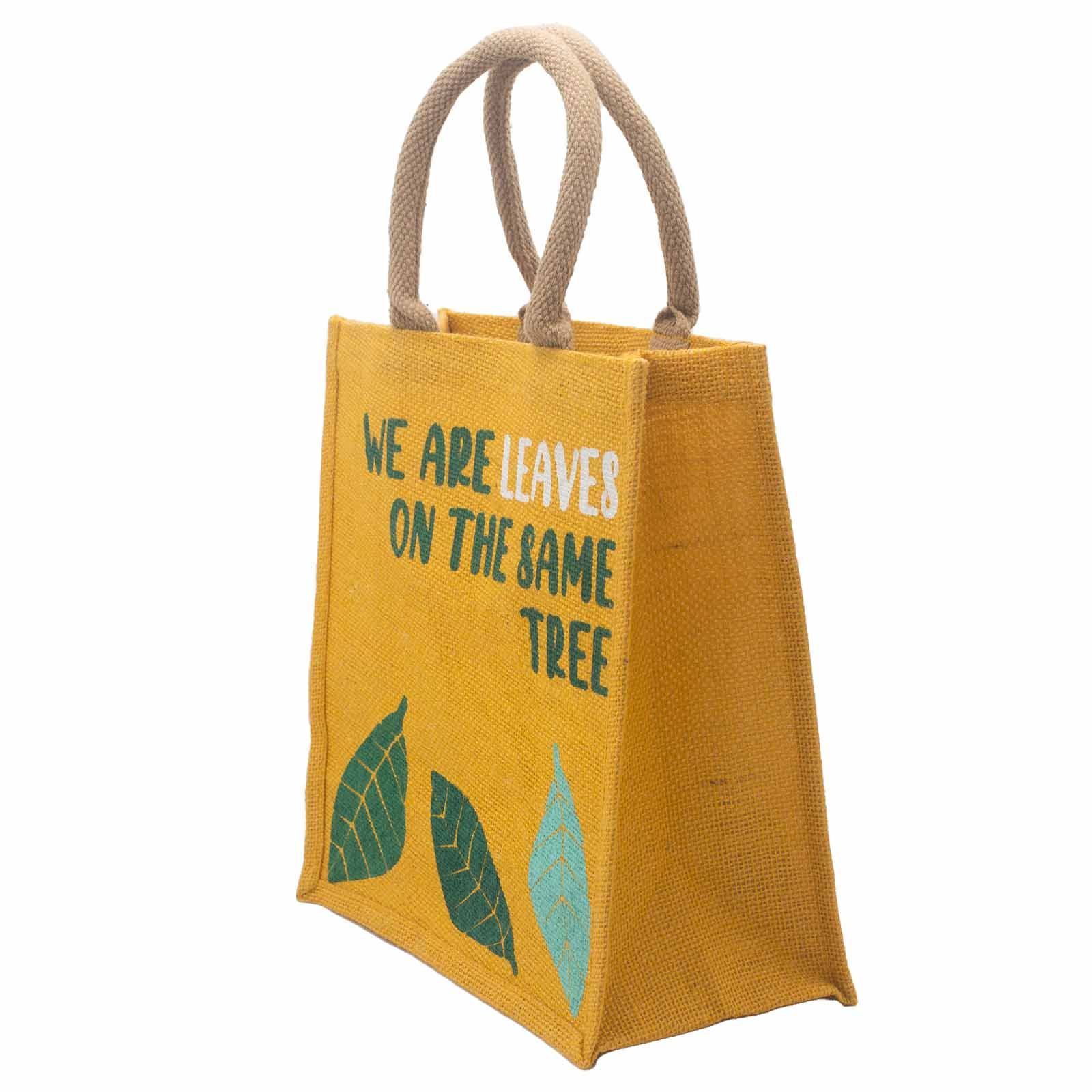 bolsa de yute estampada - Somos hojas - Amarillo, Azul y Natural - Imagen 9